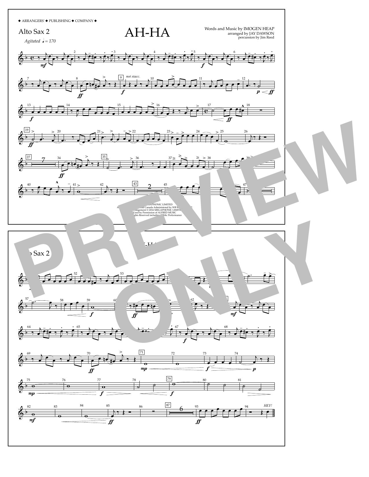 Download Jay Dawson Ah-ha - Alto Sax 2 Sheet Music and learn how to play Marching Band PDF digital score in minutes