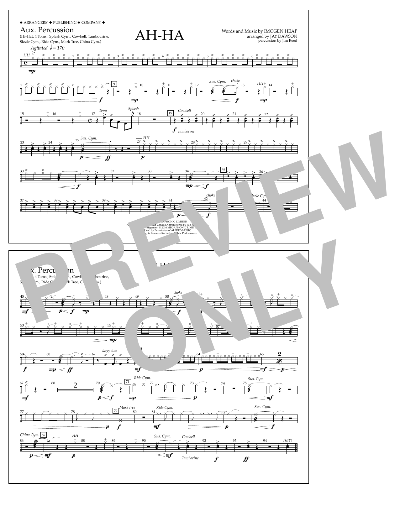 Download Jay Dawson Ah-ha - Aux. Percussion Sheet Music and learn how to play Marching Band PDF digital score in minutes