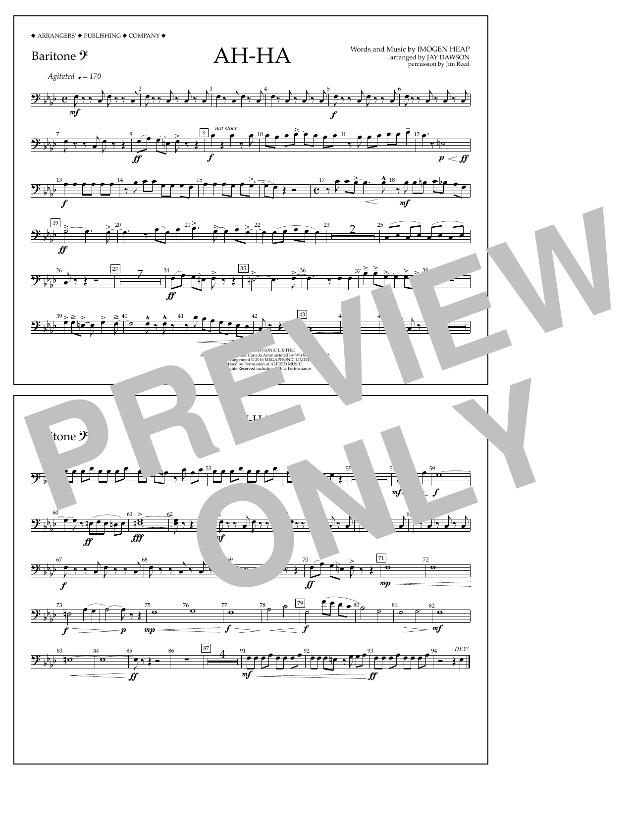 Download Jay Dawson Ah-ha - Baritone B.C. Sheet Music and learn how to play Marching Band PDF digital score in minutes