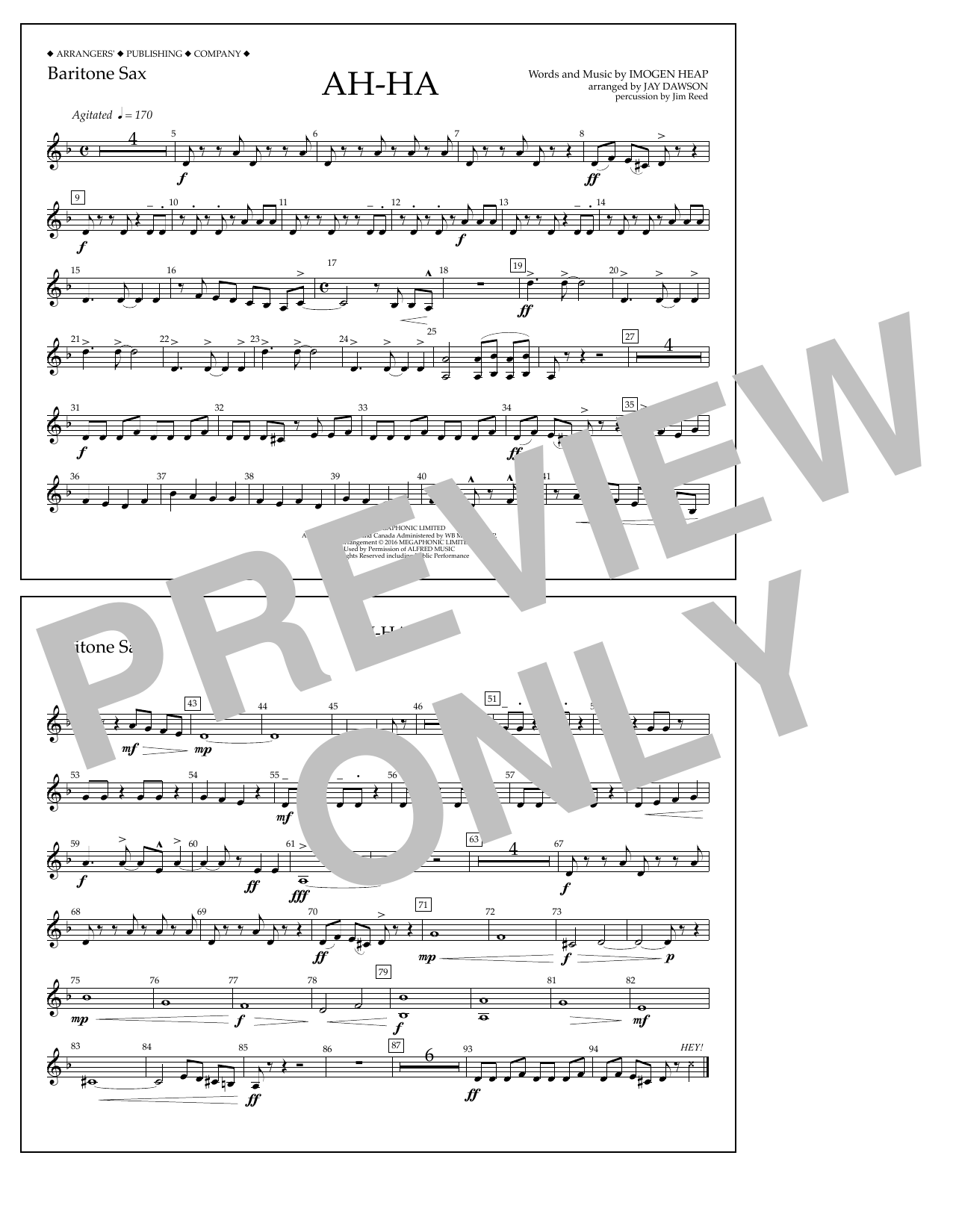 Download Jay Dawson Ah-ha - Baritone Sax Sheet Music and learn how to play Marching Band PDF digital score in minutes