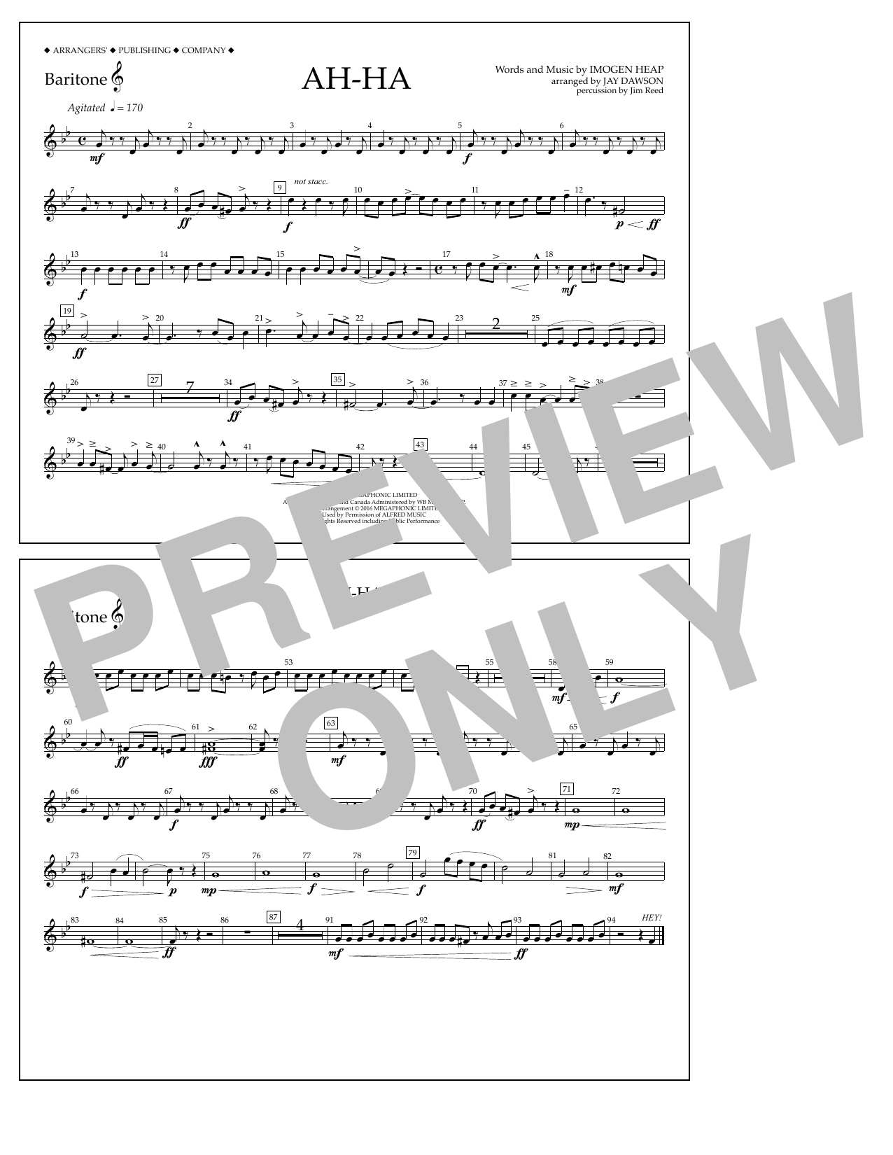 Download Jay Dawson Ah-ha - Baritone T.C. Sheet Music and learn how to play Marching Band PDF digital score in minutes
