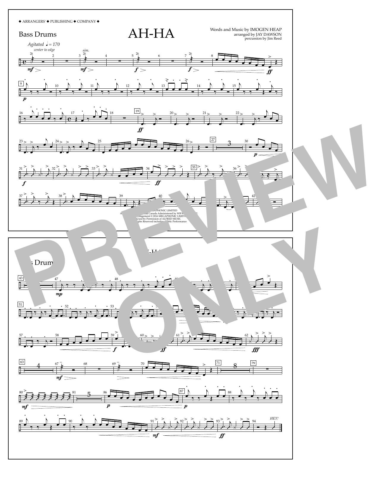 Download Jay Dawson Ah-ha - Bass Drums Sheet Music and learn how to play Marching Band PDF digital score in minutes