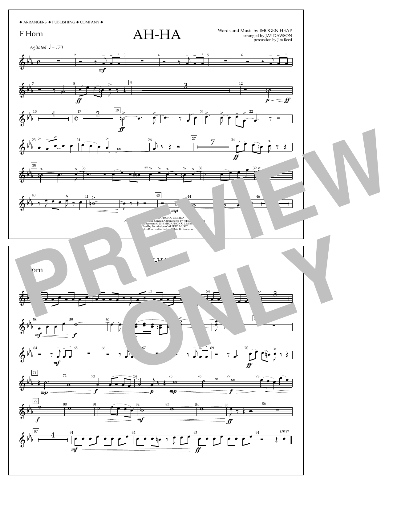 Download Jay Dawson Ah-ha - F Horn Sheet Music and learn how to play Marching Band PDF digital score in minutes
