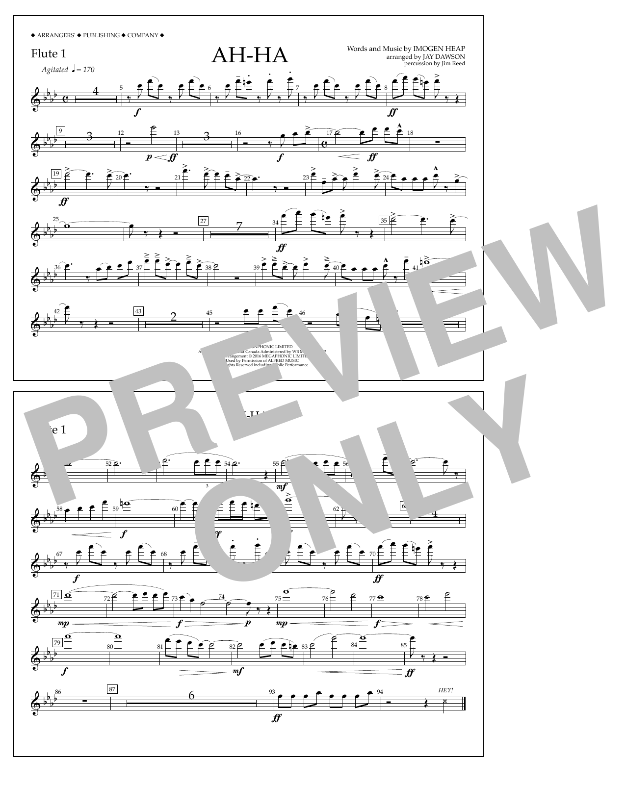 Download Jay Dawson Ah-ha - Flute 1 Sheet Music and learn how to play Marching Band PDF digital score in minutes