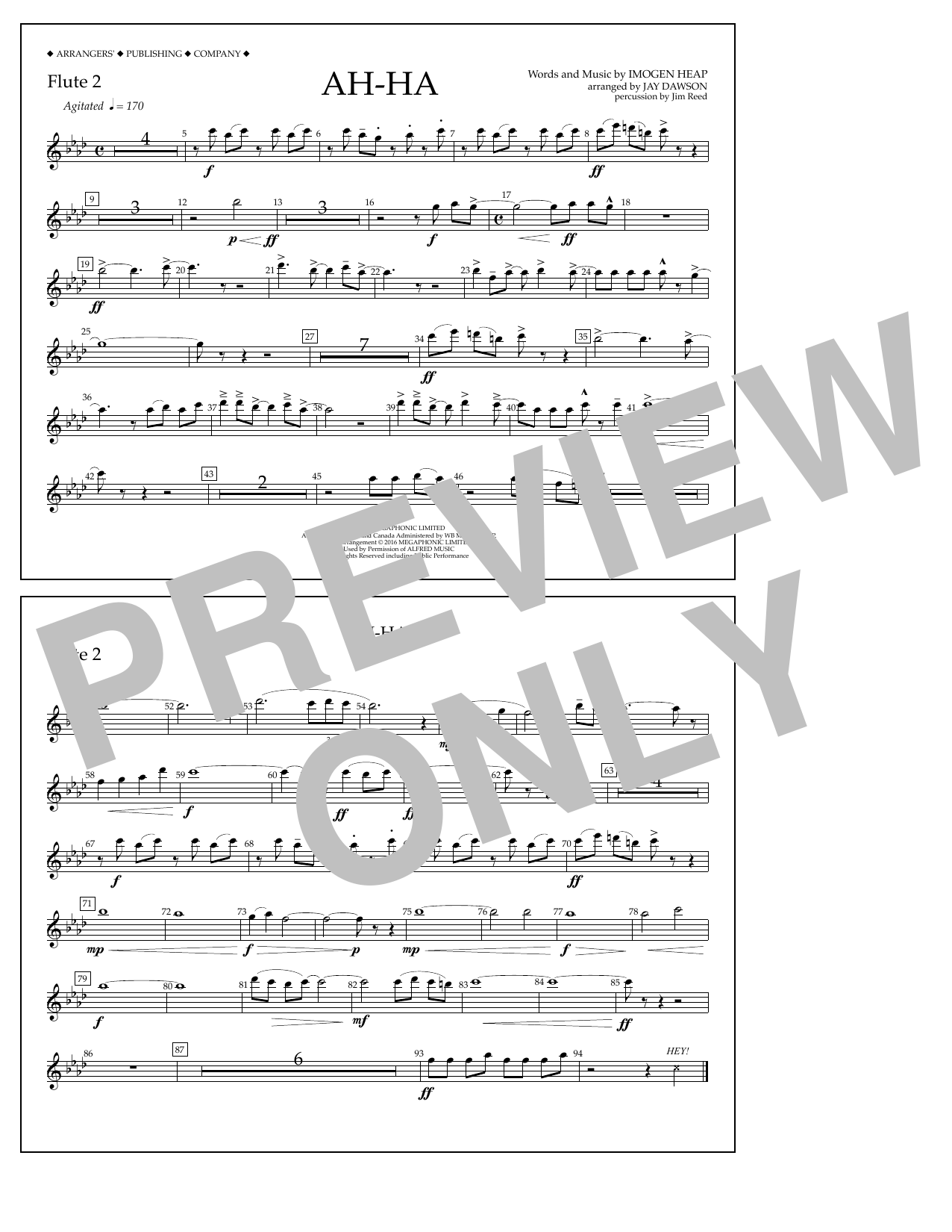Download Jay Dawson Ah-ha - Flute 2 Sheet Music and learn how to play Marching Band PDF digital score in minutes