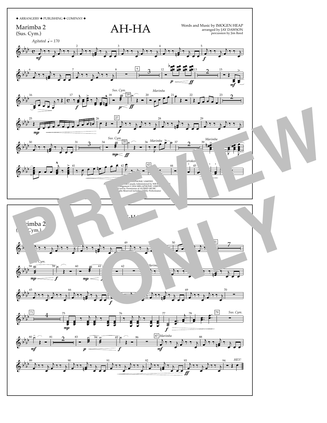 Download Jay Dawson Ah-ha - Marimba 2 Sheet Music and learn how to play Marching Band PDF digital score in minutes