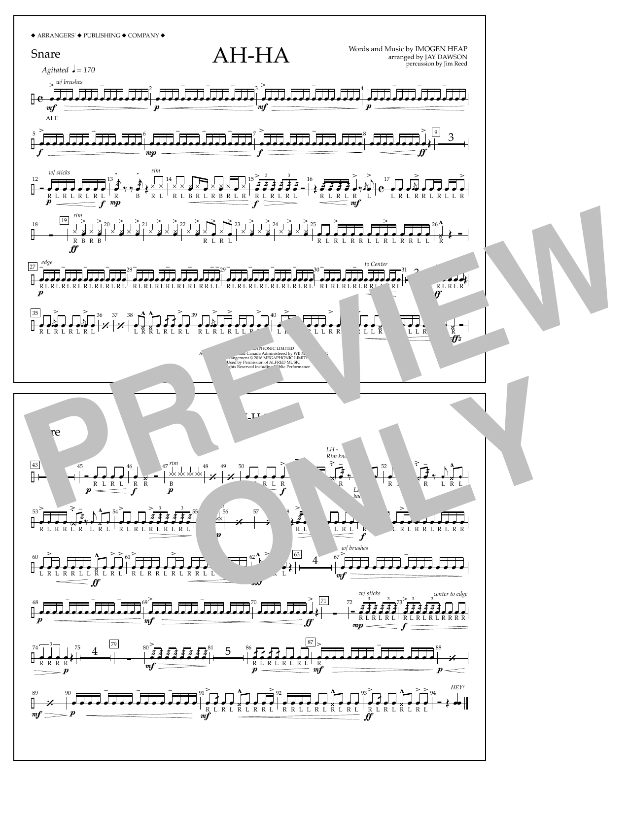 Download Jay Dawson Ah-ha - Snare Sheet Music and learn how to play Marching Band PDF digital score in minutes