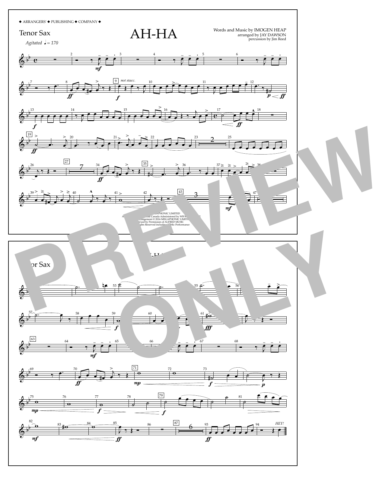 Download Jay Dawson Ah-ha - Tenor Sax Sheet Music and learn how to play Marching Band PDF digital score in minutes