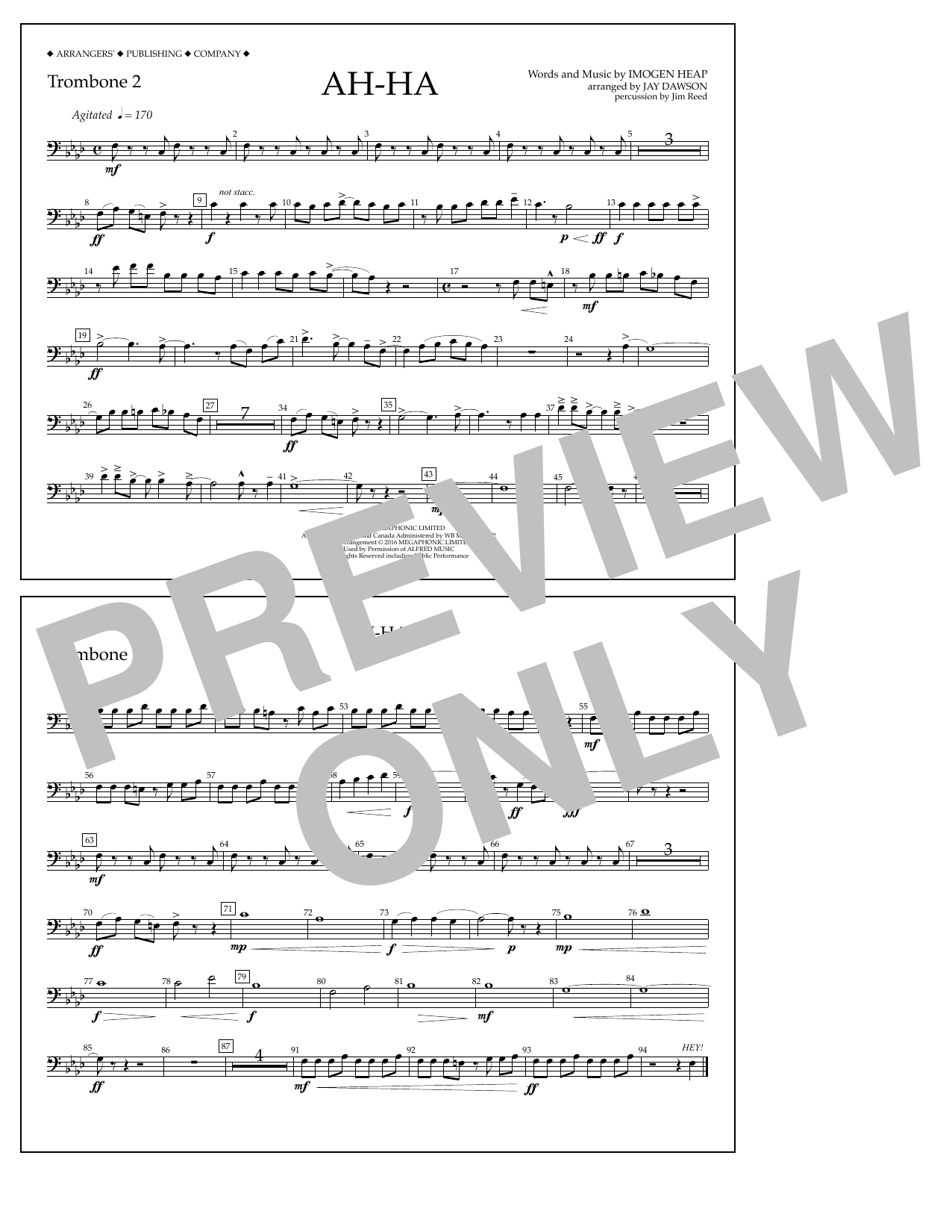 Download Jay Dawson Ah-ha - Trombone 2 Sheet Music and learn how to play Marching Band PDF digital score in minutes