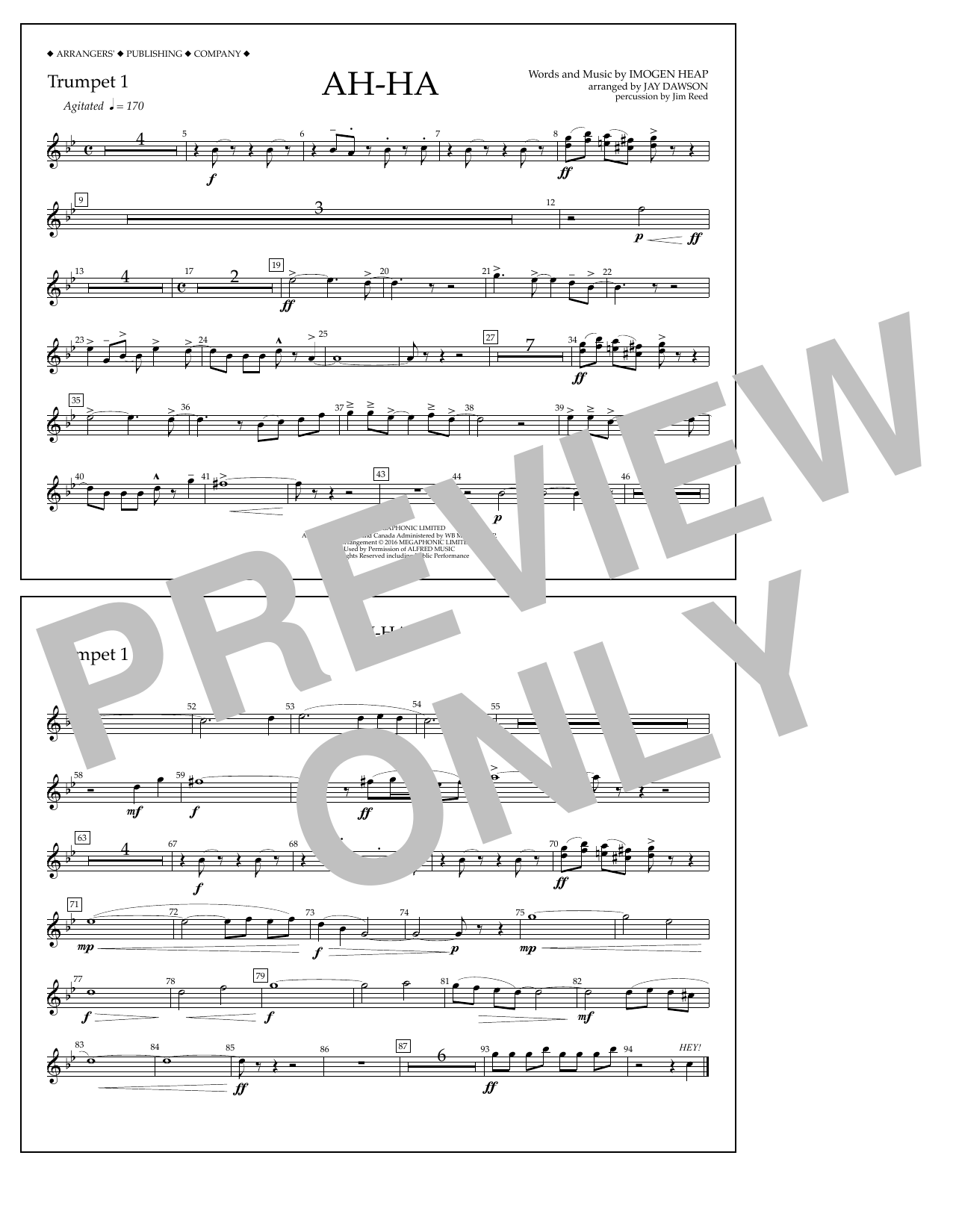 Download Jay Dawson Ah-ha - Trumpet 1 Sheet Music and learn how to play Marching Band PDF digital score in minutes