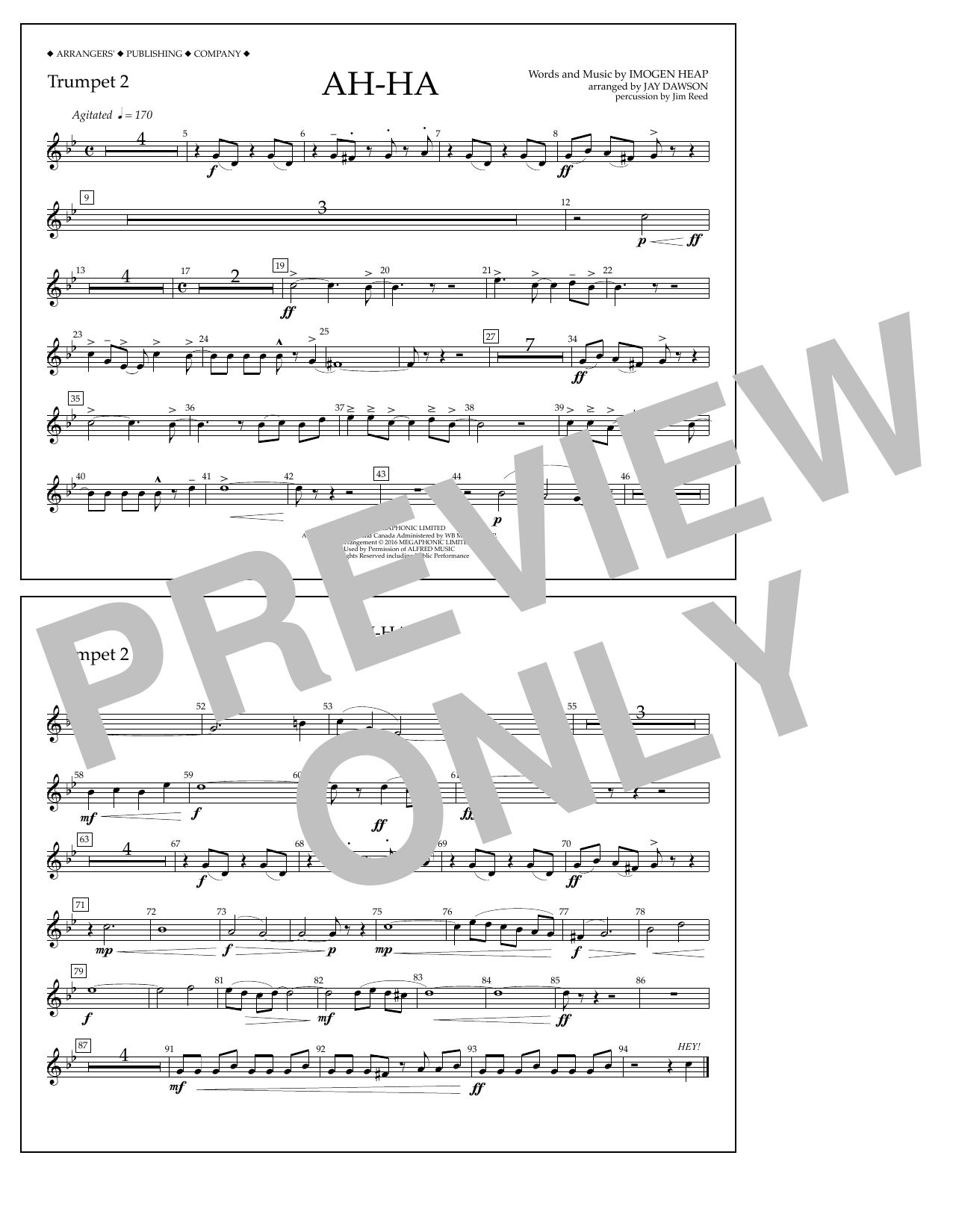 Download Jay Dawson Ah-ha - Trumpet 2 Sheet Music and learn how to play Marching Band PDF digital score in minutes