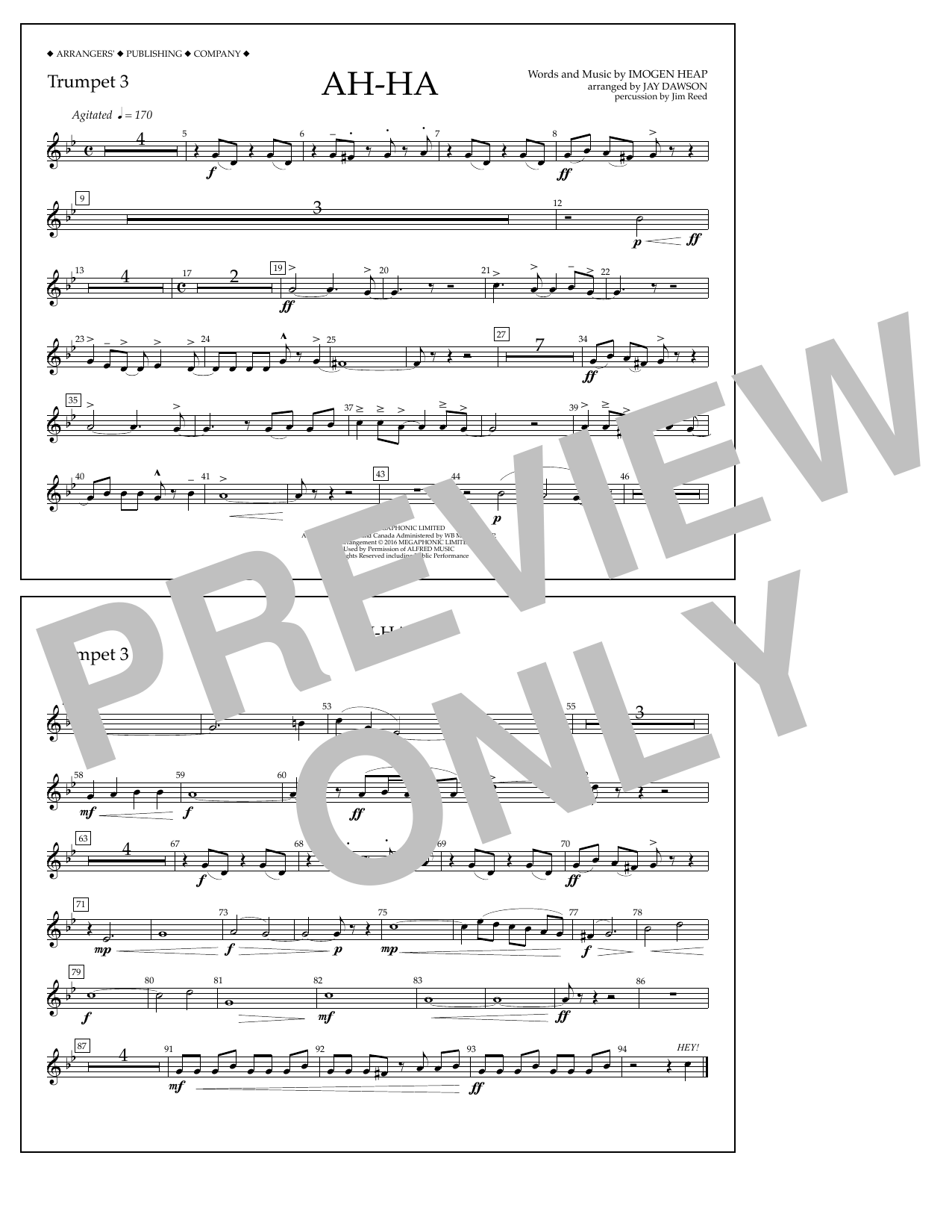 Download Jay Dawson Ah-ha - Trumpet 3 Sheet Music and learn how to play Marching Band PDF digital score in minutes
