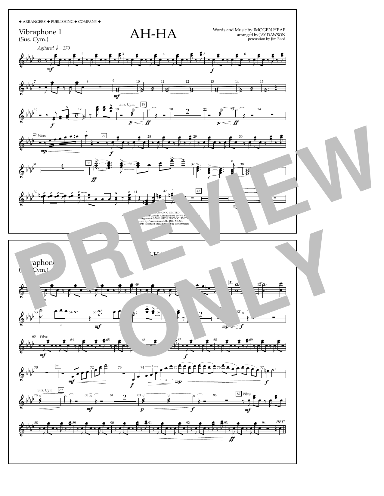 Download Jay Dawson Ah-ha - Vibraphone 1 Sheet Music and learn how to play Marching Band PDF digital score in minutes