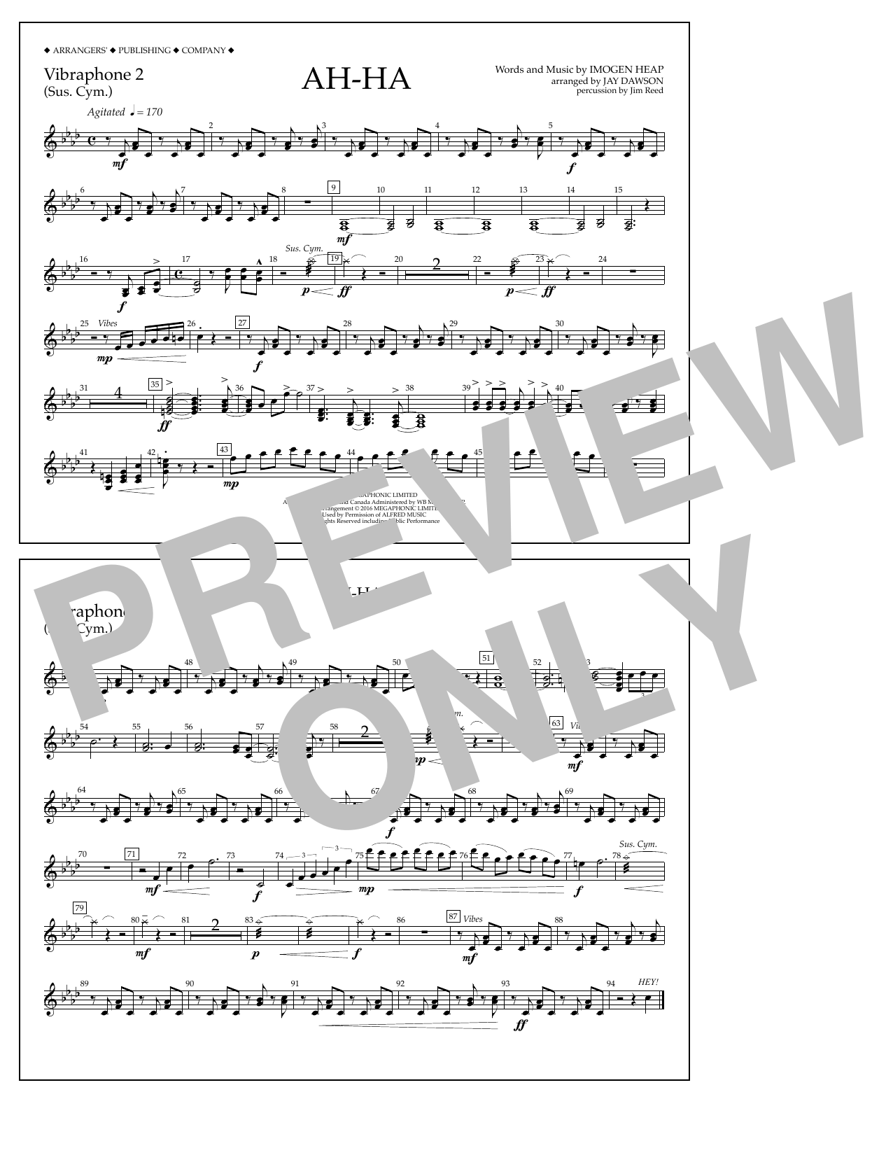Download Jay Dawson Ah-ha - Vibraphone 2 Sheet Music and learn how to play Marching Band PDF digital score in minutes