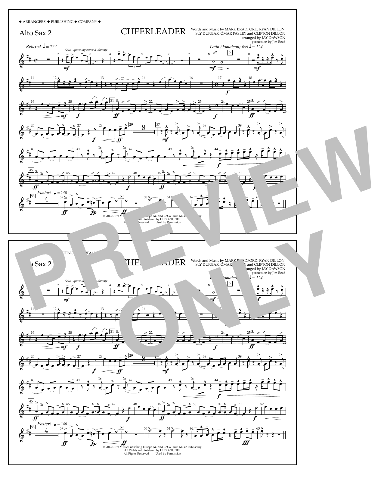 Download Jay Dawson Cheerleader - Alto Sax 2 Sheet Music and learn how to play Marching Band PDF digital score in minutes