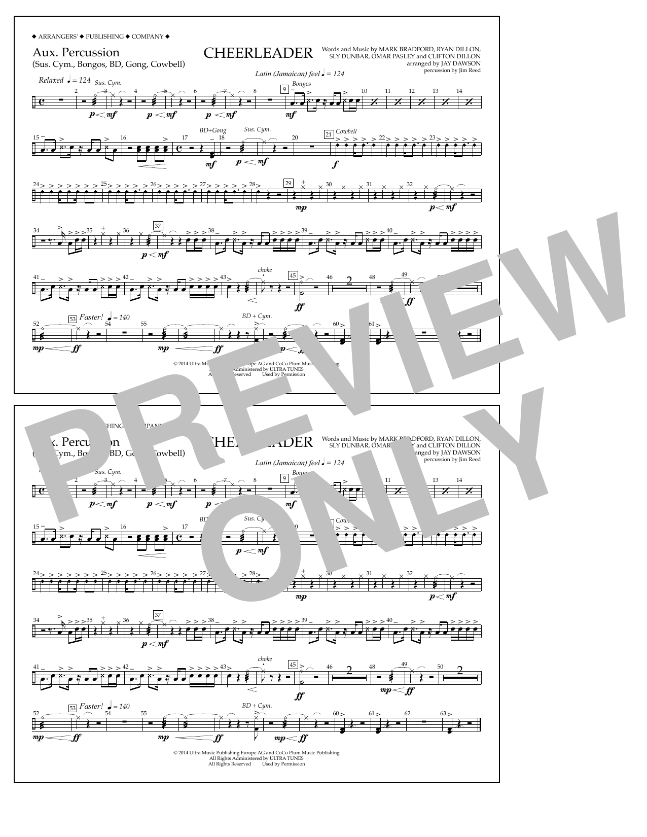 Download Jay Dawson Cheerleader - Aux. Percussion Sheet Music and learn how to play Marching Band PDF digital score in minutes