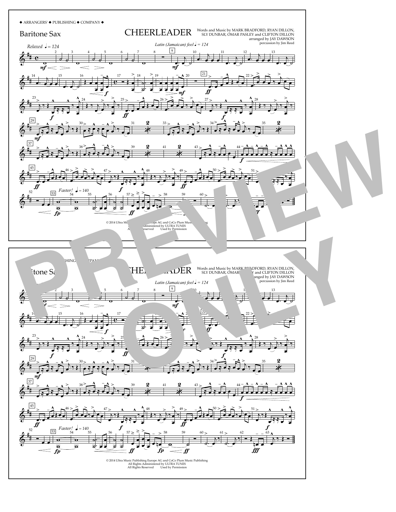 Download Jay Dawson Cheerleader - Baritone Sax Sheet Music and learn how to play Marching Band PDF digital score in minutes