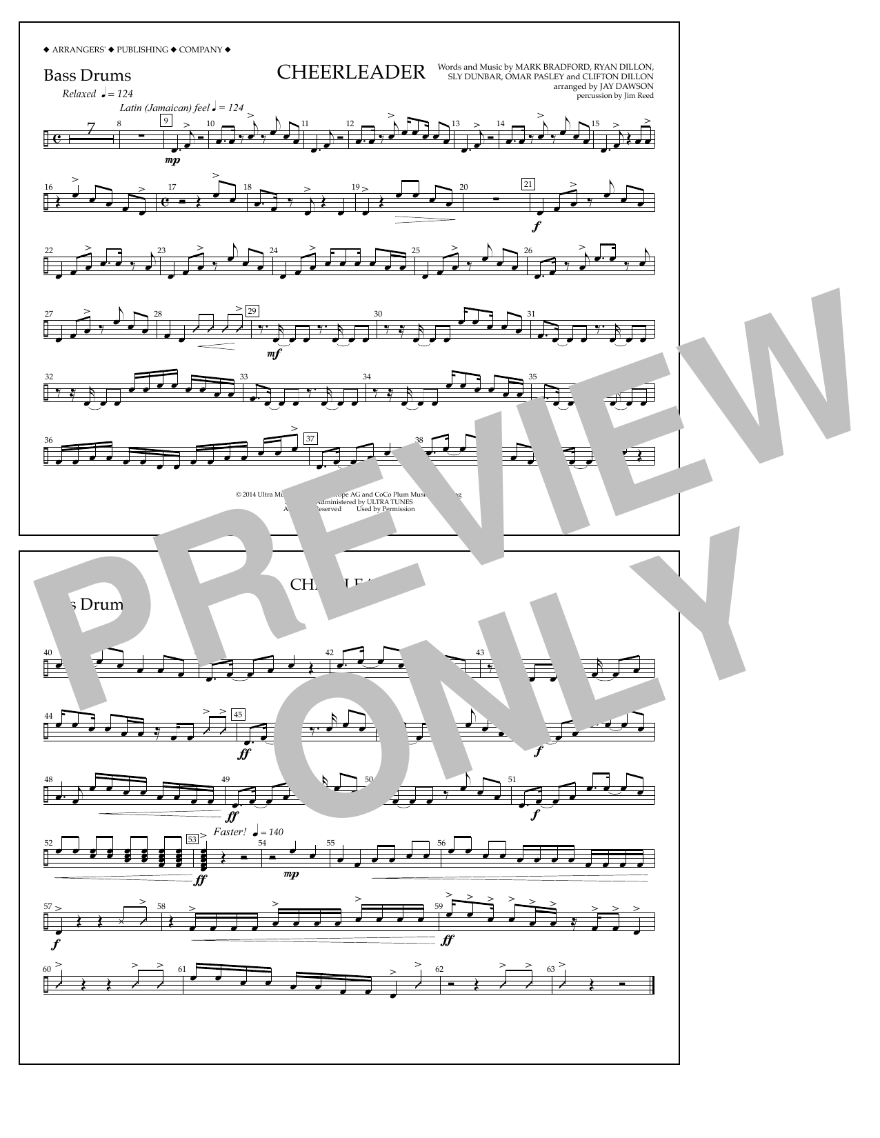 Download Jay Dawson Cheerleader - Bass Drums Sheet Music and learn how to play Marching Band PDF digital score in minutes