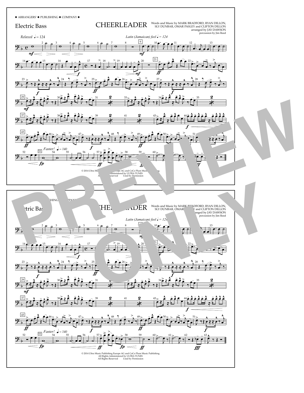 Download Jay Dawson Cheerleader - Electric Bass Sheet Music and learn how to play Marching Band PDF digital score in minutes