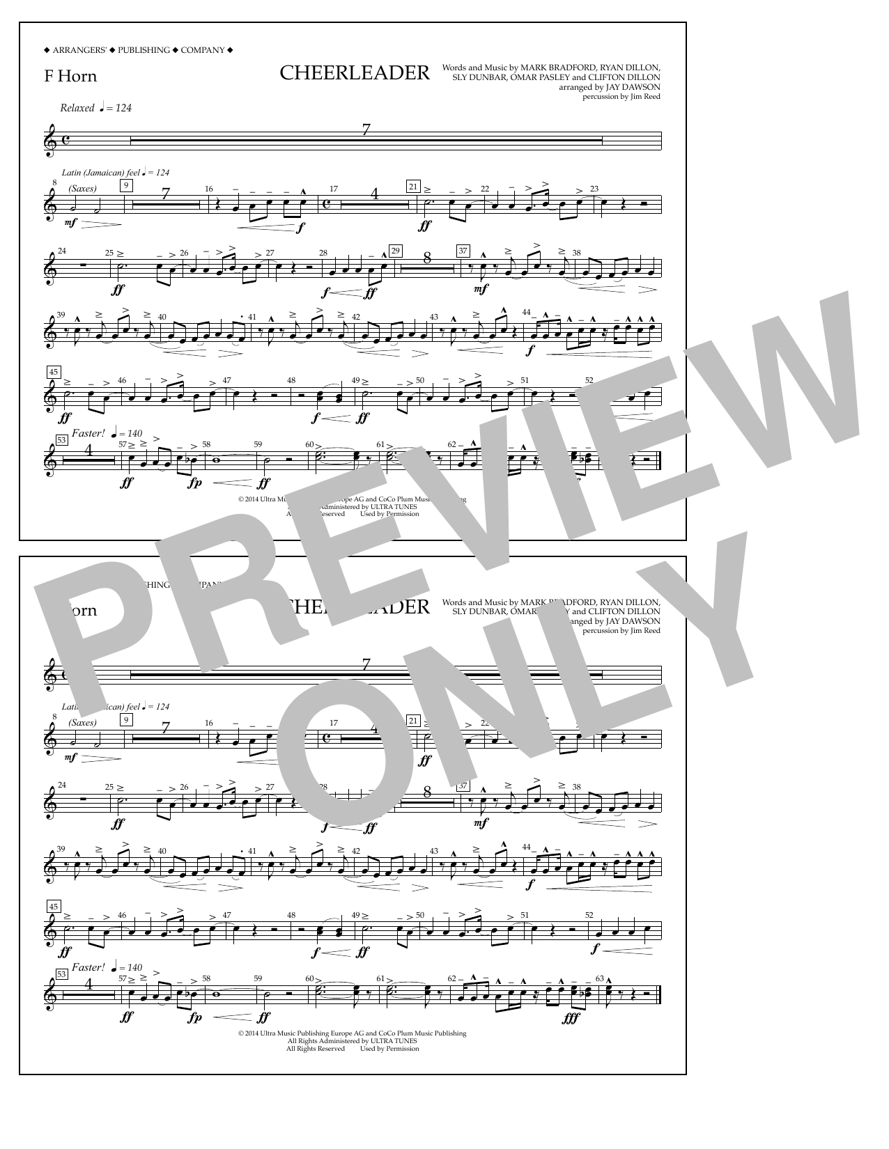 Download Jay Dawson Cheerleader - F Horn Sheet Music and learn how to play Marching Band PDF digital score in minutes