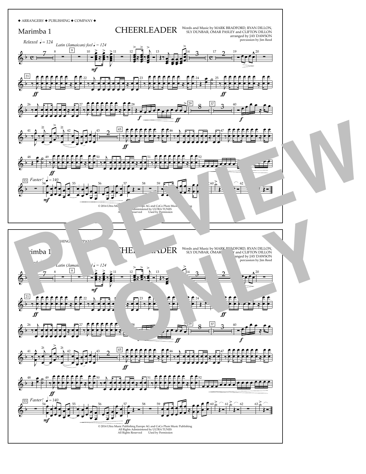 Download Jay Dawson Cheerleader - Marimba 1 Sheet Music and learn how to play Marching Band PDF digital score in minutes