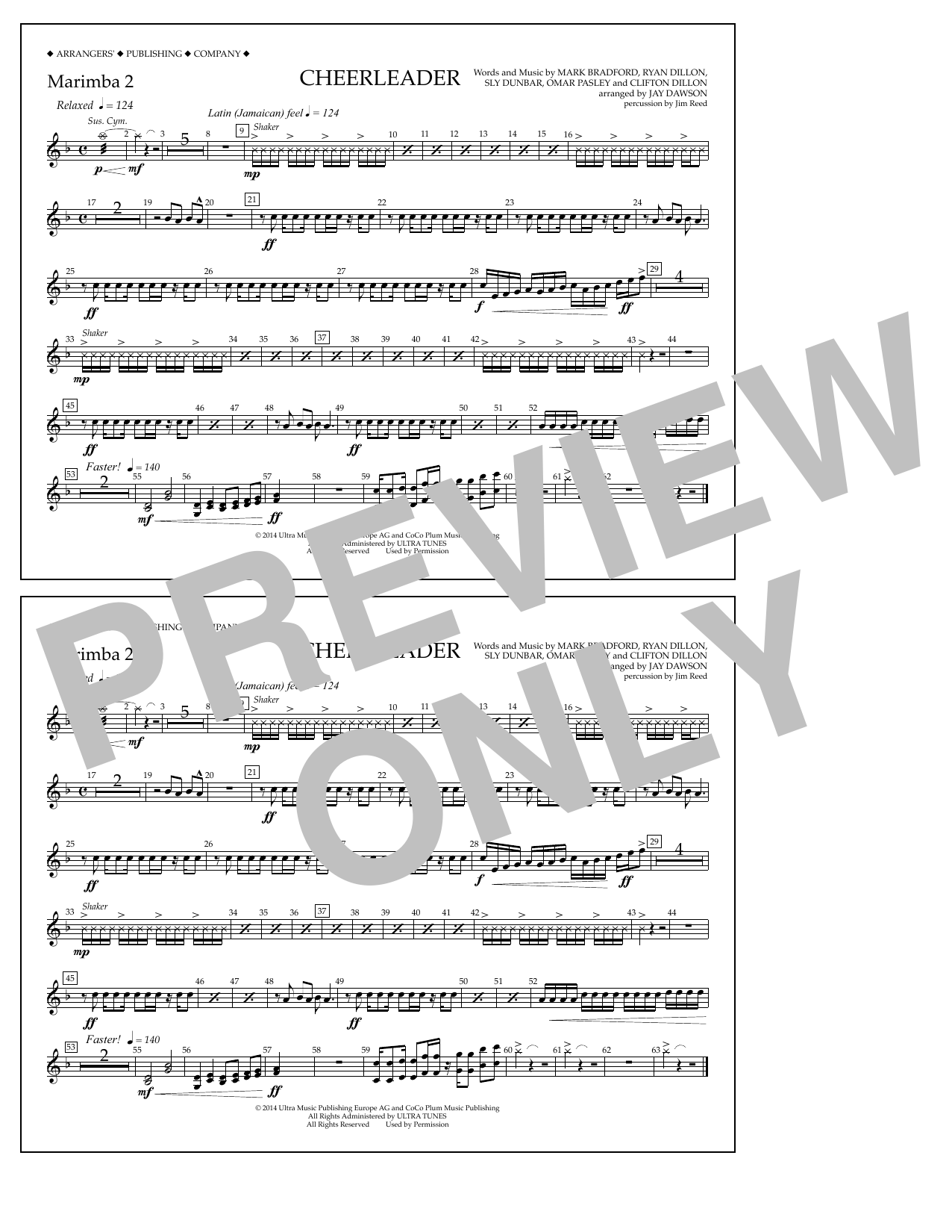 Download Jay Dawson Cheerleader - Marimba 2 Sheet Music and learn how to play Marching Band PDF digital score in minutes