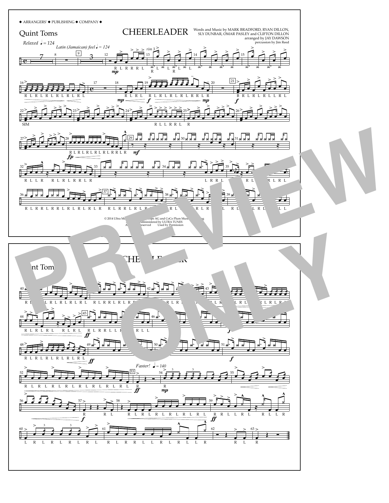 Download Jay Dawson Cheerleader - Quint-Toms Sheet Music and learn how to play Marching Band PDF digital score in minutes