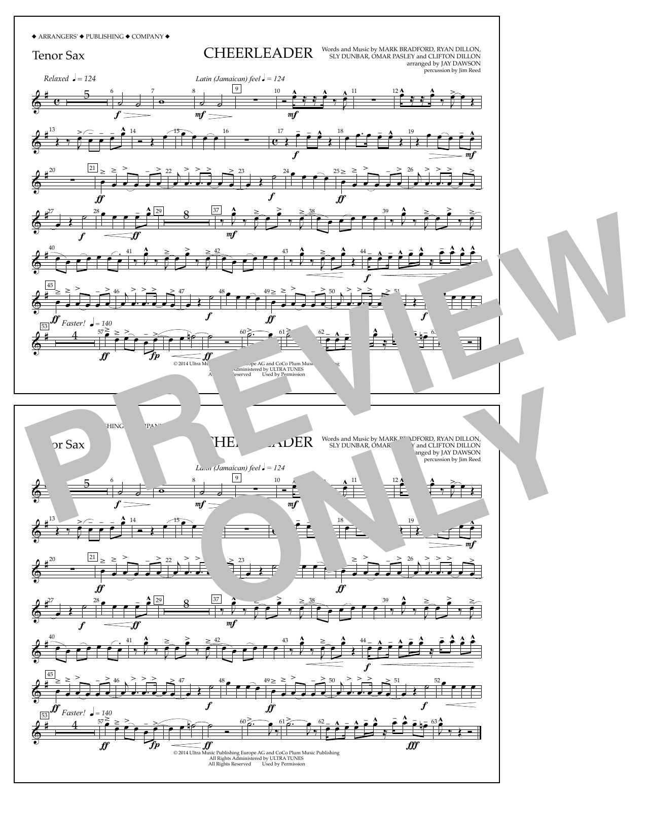 Download Jay Dawson Cheerleader - Tenor Sax Sheet Music and learn how to play Marching Band PDF digital score in minutes