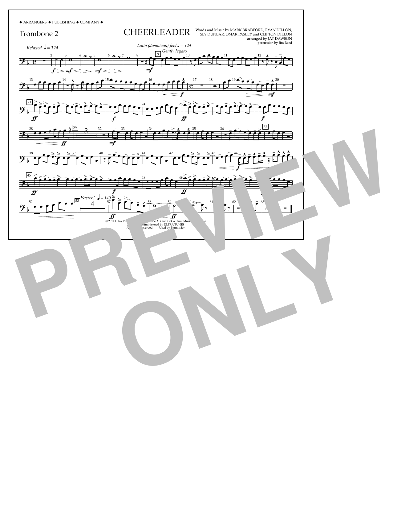 Download Jay Dawson Cheerleader - Trombone 2 Sheet Music and learn how to play Marching Band PDF digital score in minutes