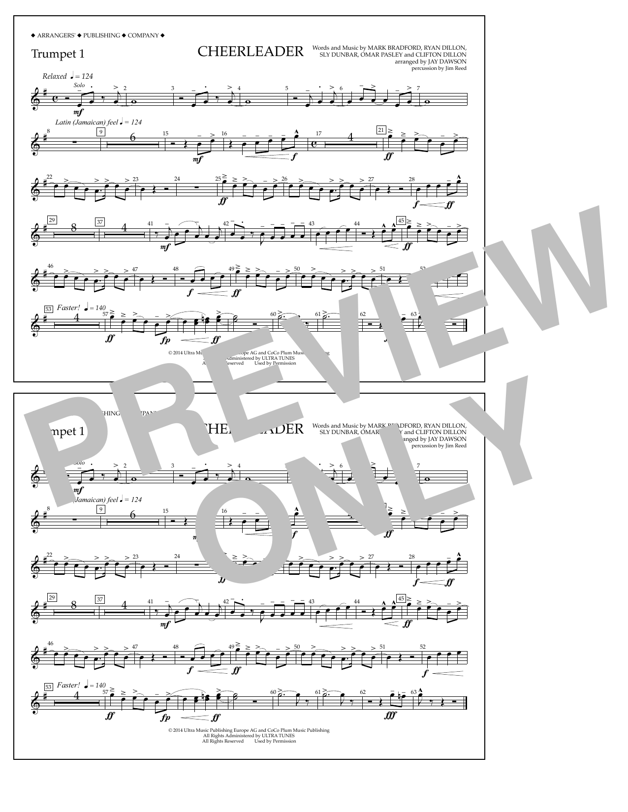 Download Jay Dawson Cheerleader - Trumpet 1 Sheet Music and learn how to play Marching Band PDF digital score in minutes
