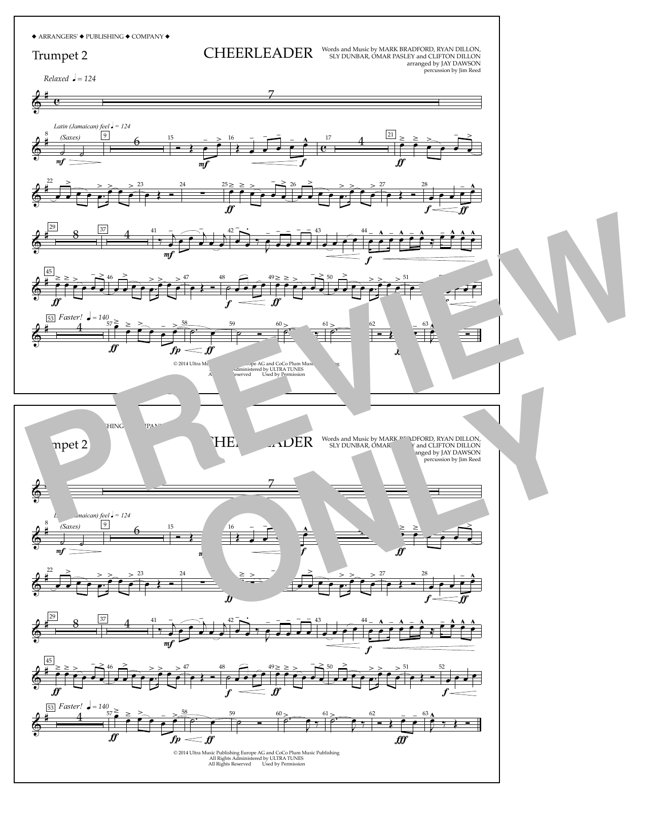 Download Jay Dawson Cheerleader - Trumpet 2 Sheet Music and learn how to play Marching Band PDF digital score in minutes