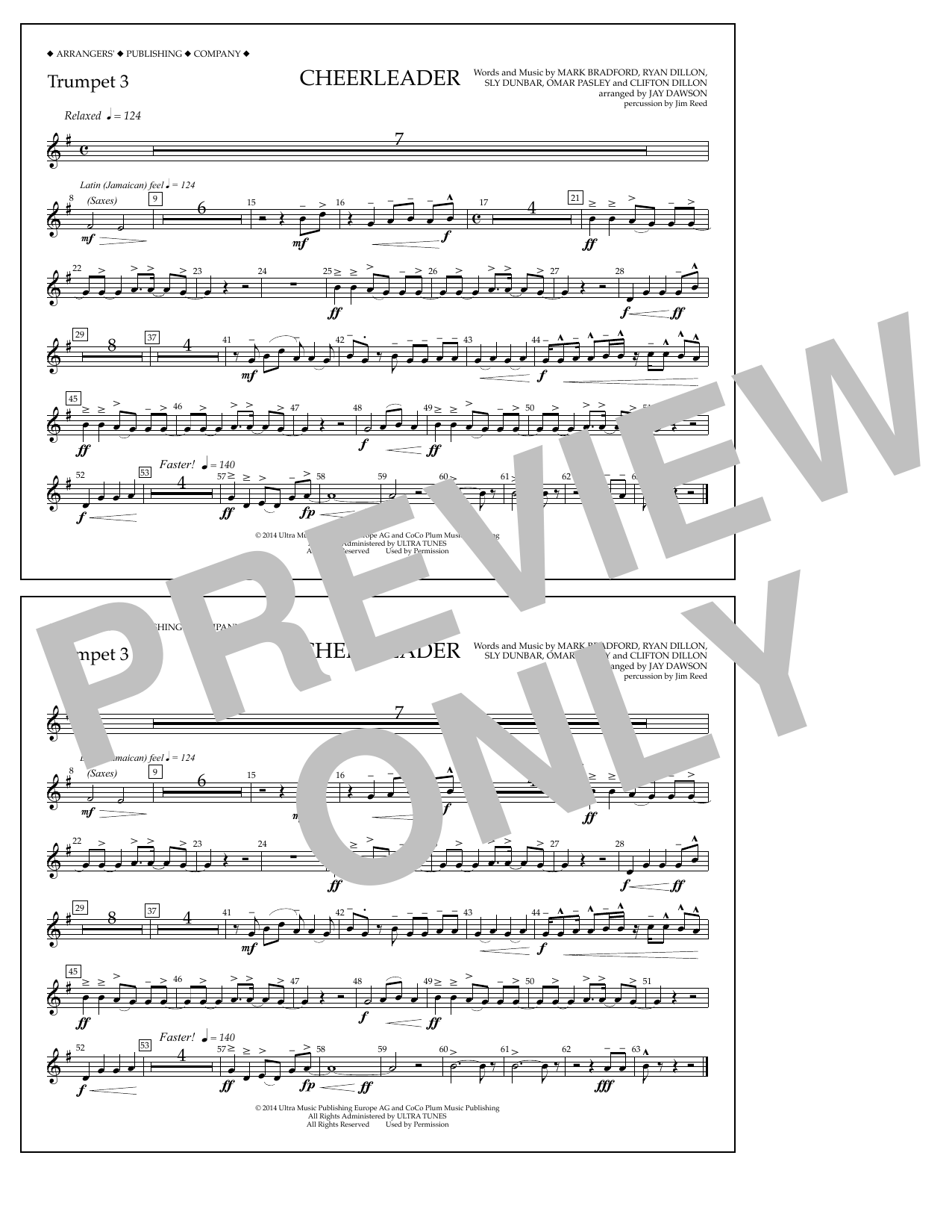 Download Jay Dawson Cheerleader - Trumpet 3 Sheet Music and learn how to play Marching Band PDF digital score in minutes
