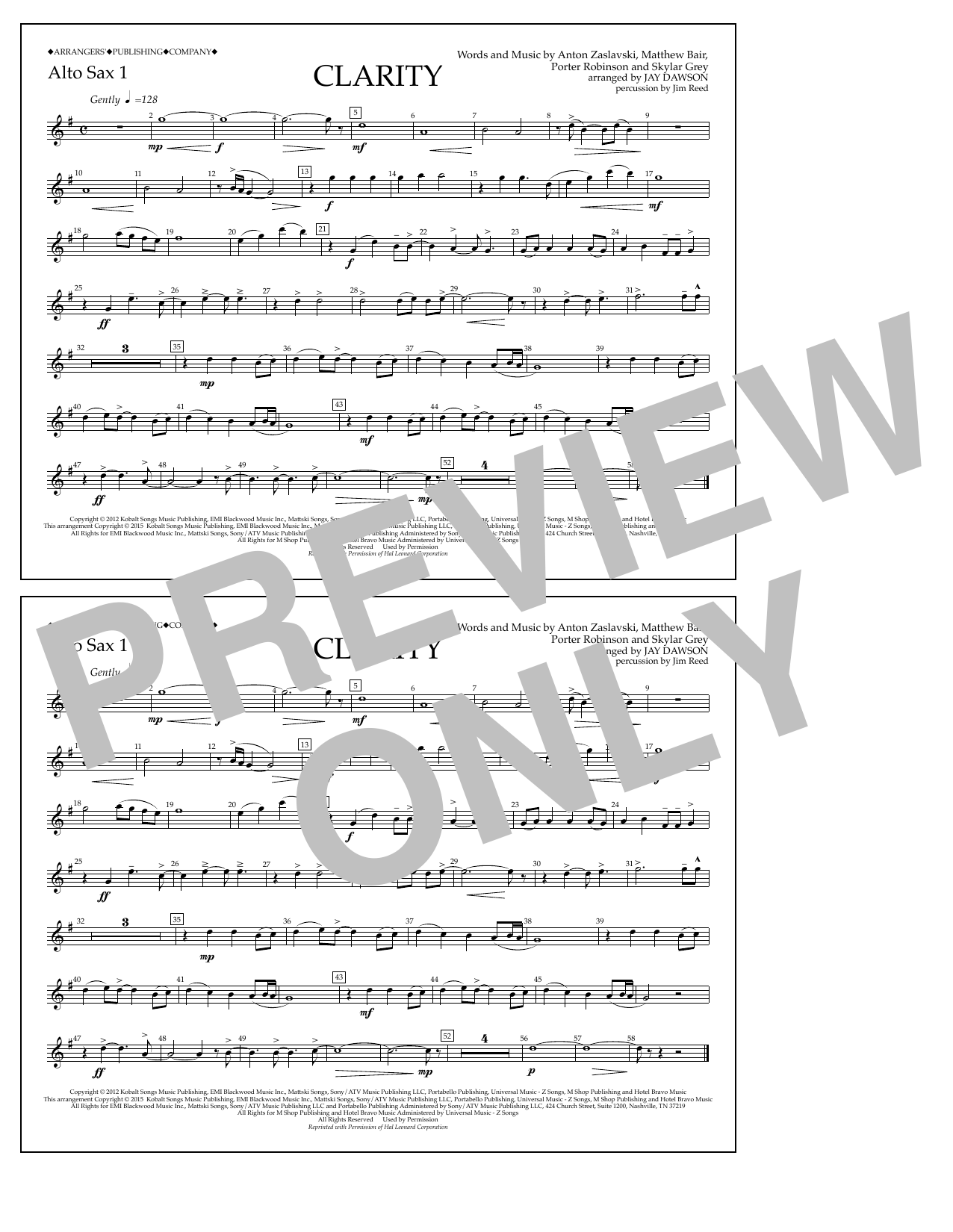 Download Jay Dawson Clarity - Alto Sax 1 Sheet Music and learn how to play Marching Band PDF digital score in minutes