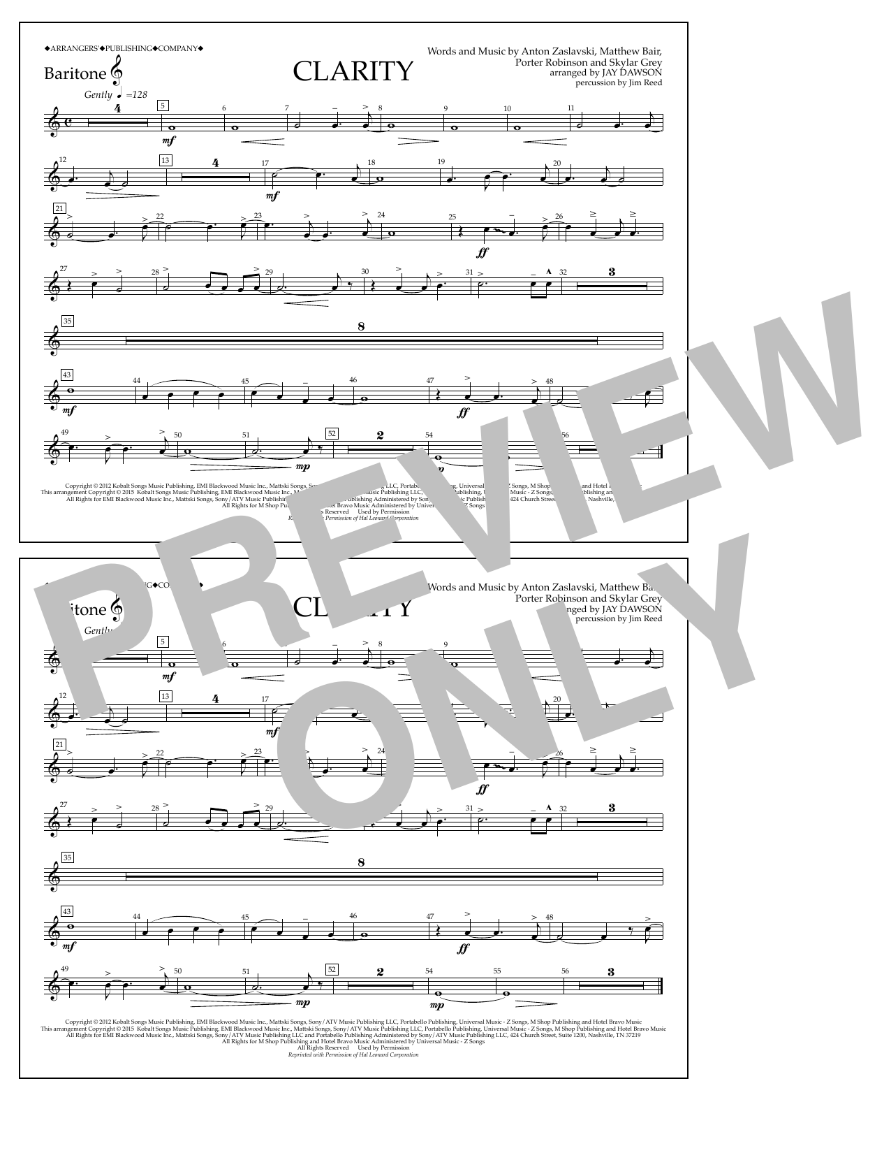 Download Jay Dawson Clarity - Baritone T.C. Sheet Music and learn how to play Marching Band PDF digital score in minutes