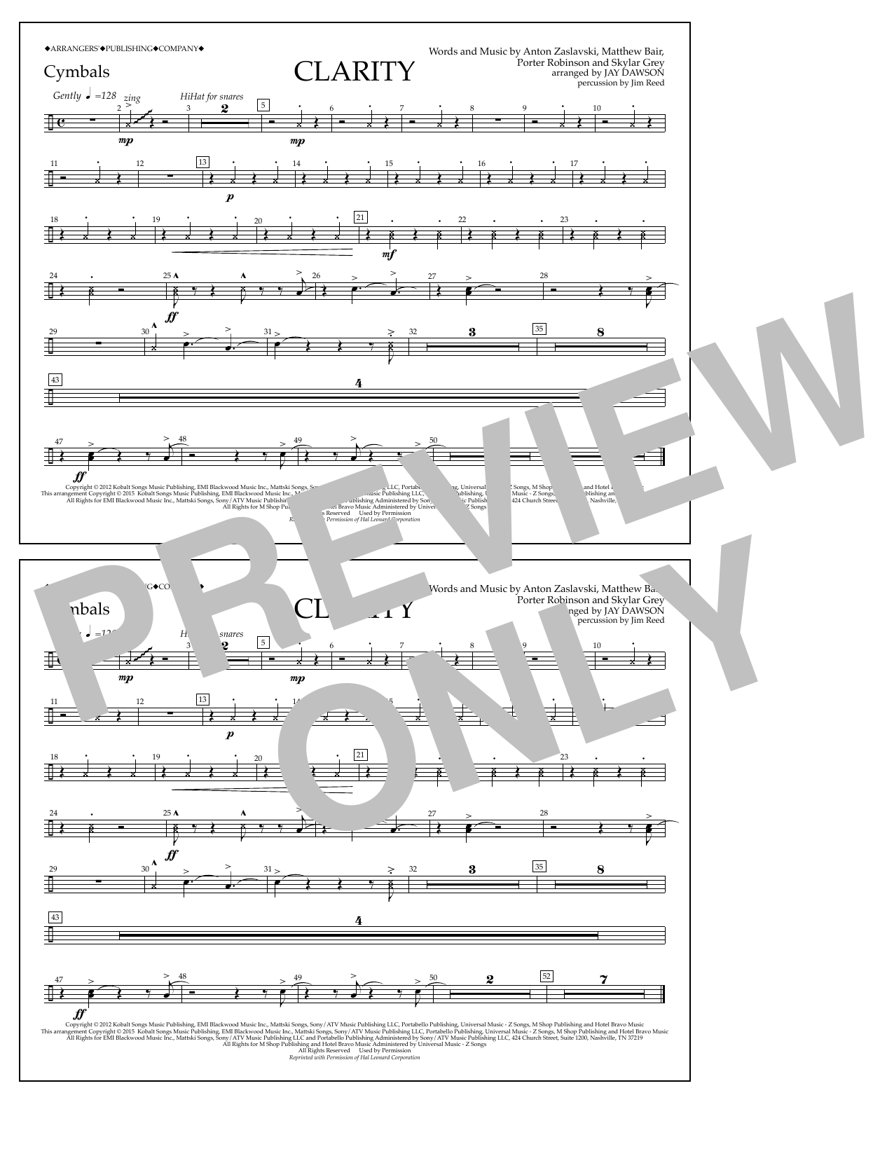 Download Jay Dawson Clarity - Cymbals Sheet Music and learn how to play Marching Band PDF digital score in minutes