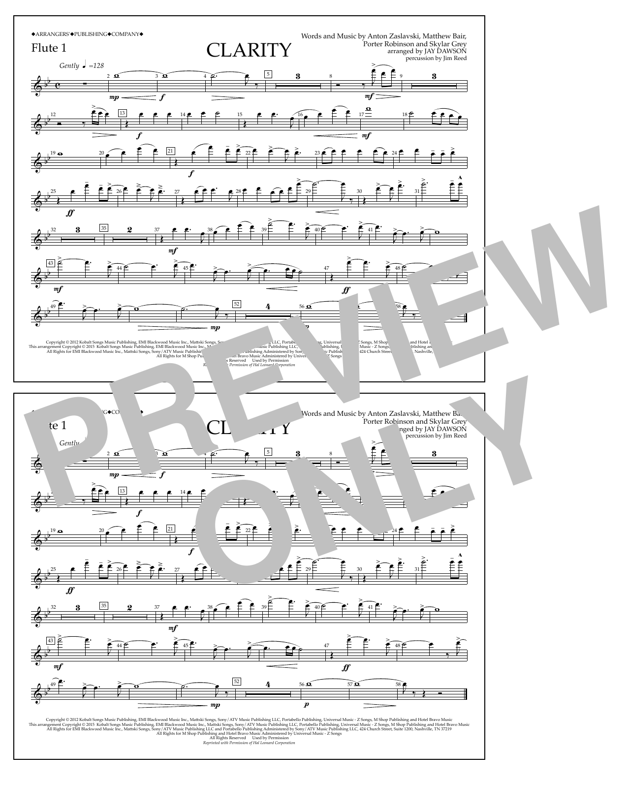 Download Jay Dawson Clarity - Flute 1 Sheet Music and learn how to play Marching Band PDF digital score in minutes