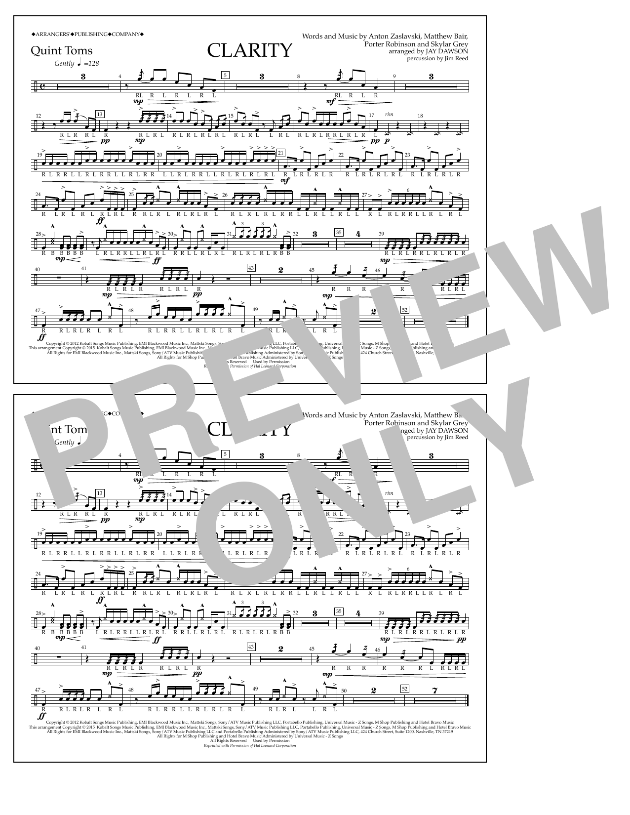 Download Jay Dawson Clarity - Quint-Toms Sheet Music and learn how to play Marching Band PDF digital score in minutes