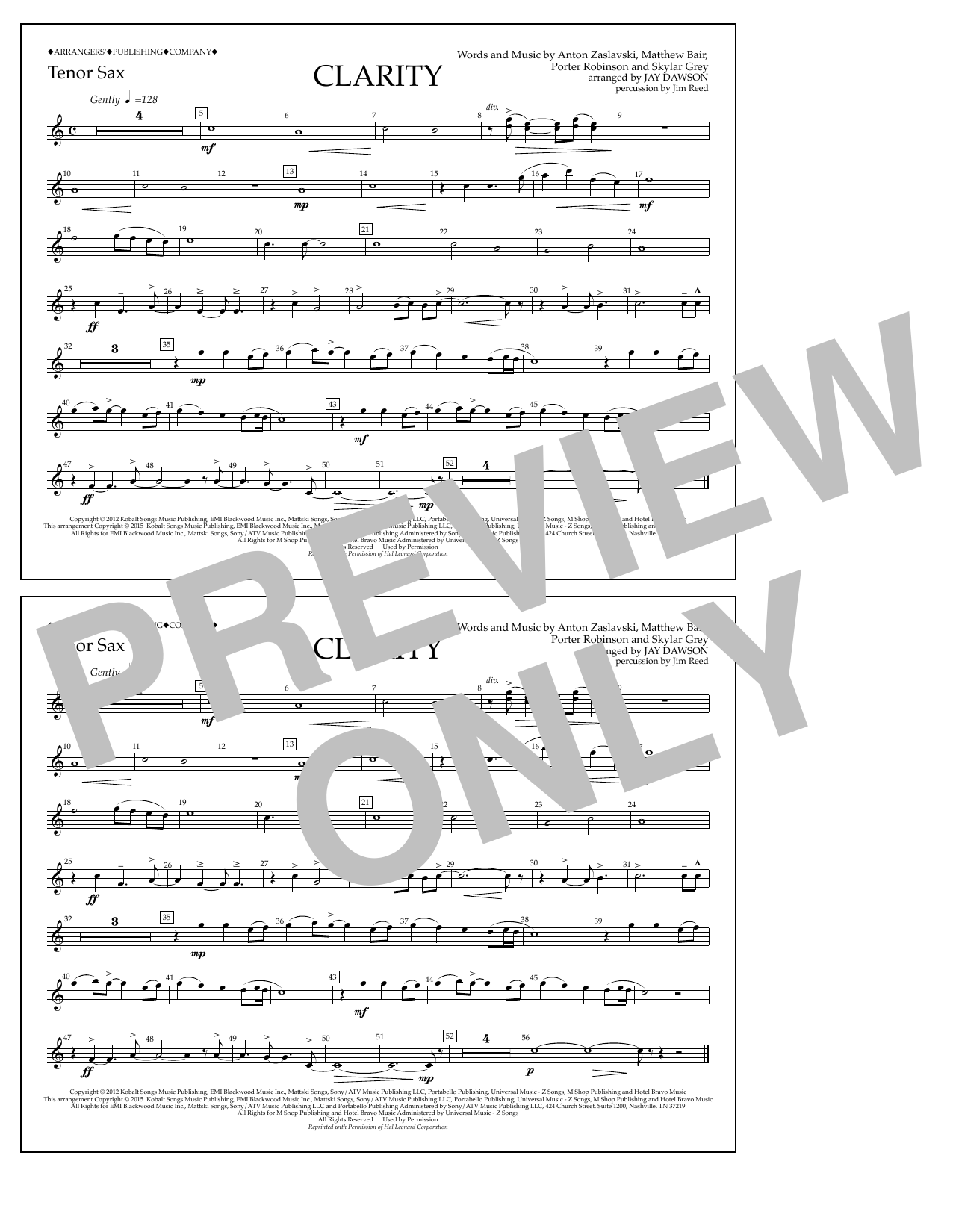 Download Jay Dawson Clarity - Tenor Sax Sheet Music and learn how to play Marching Band PDF digital score in minutes