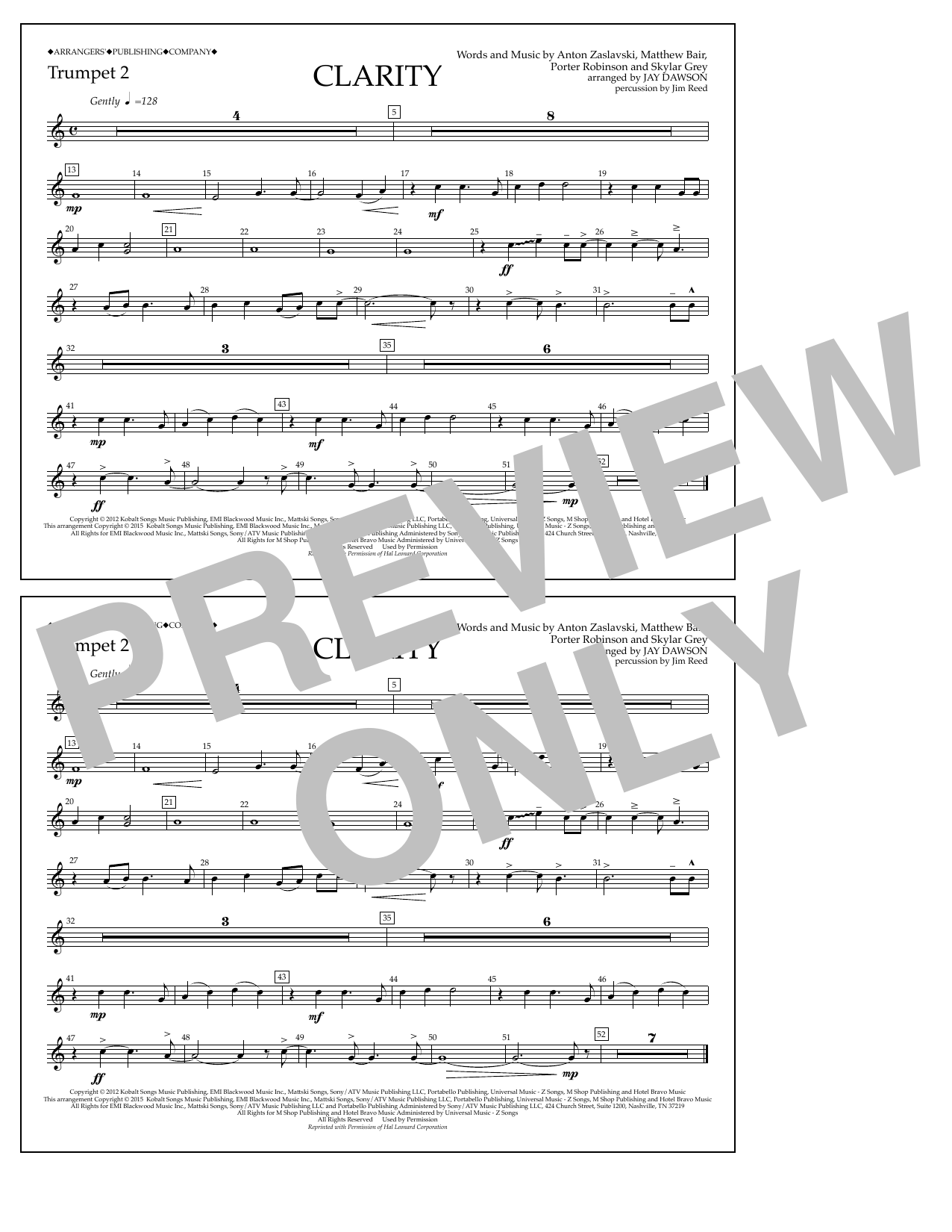 Download Jay Dawson Clarity - Trumpet 2 Sheet Music and learn how to play Marching Band PDF digital score in minutes