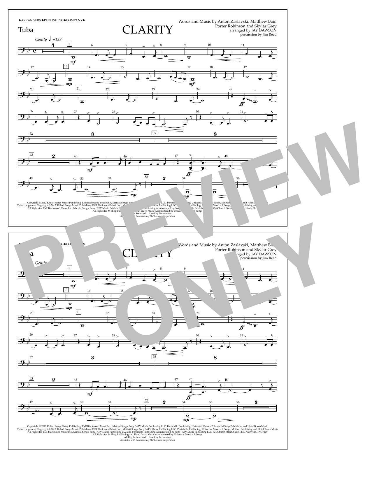 Download Jay Dawson Clarity - Tuba Sheet Music and learn how to play Marching Band PDF digital score in minutes