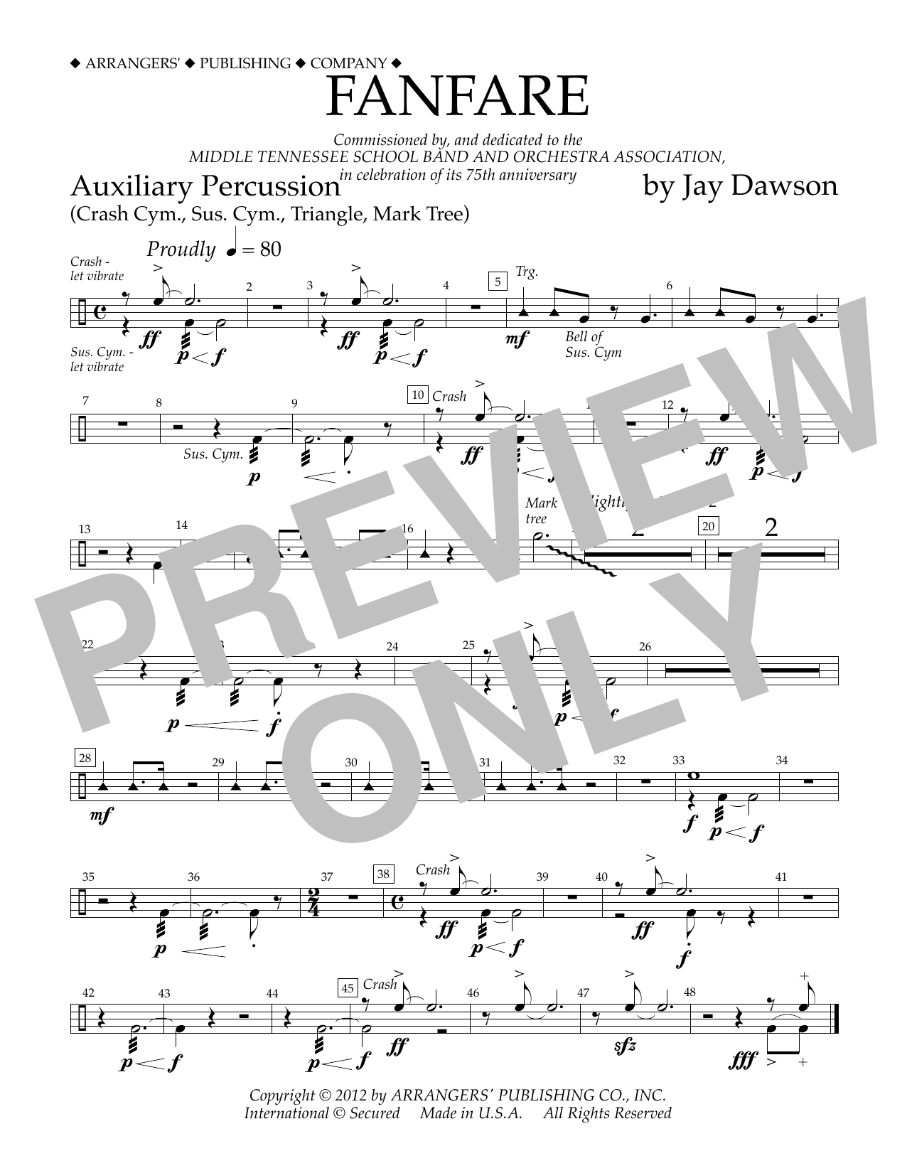 Download Jay Dawson Fanfare - Aux. Percussion Sheet Music and learn how to play Concert Band PDF digital score in minutes