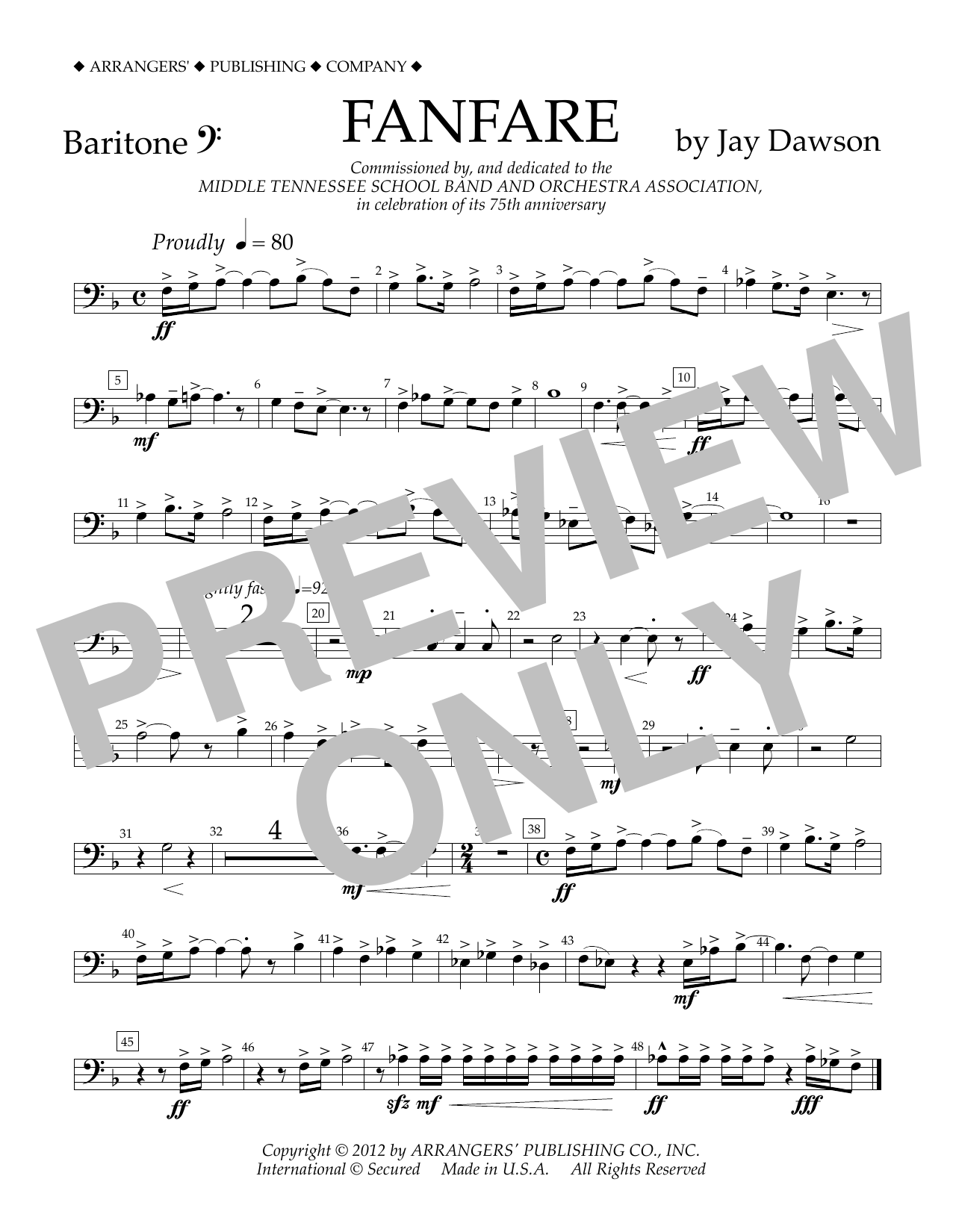 Download Jay Dawson Fanfare - Baritone B.C. Sheet Music and learn how to play Concert Band PDF digital score in minutes
