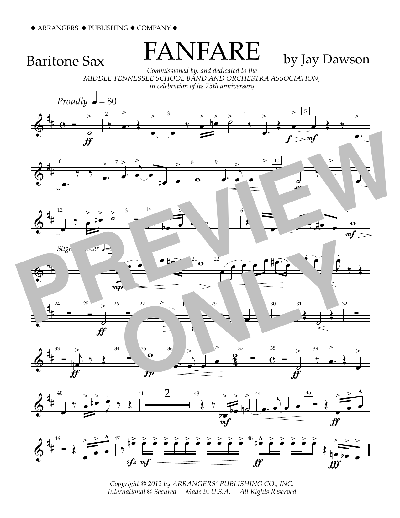 Download Jay Dawson Fanfare - Baritone Sax Sheet Music and learn how to play Concert Band PDF digital score in minutes