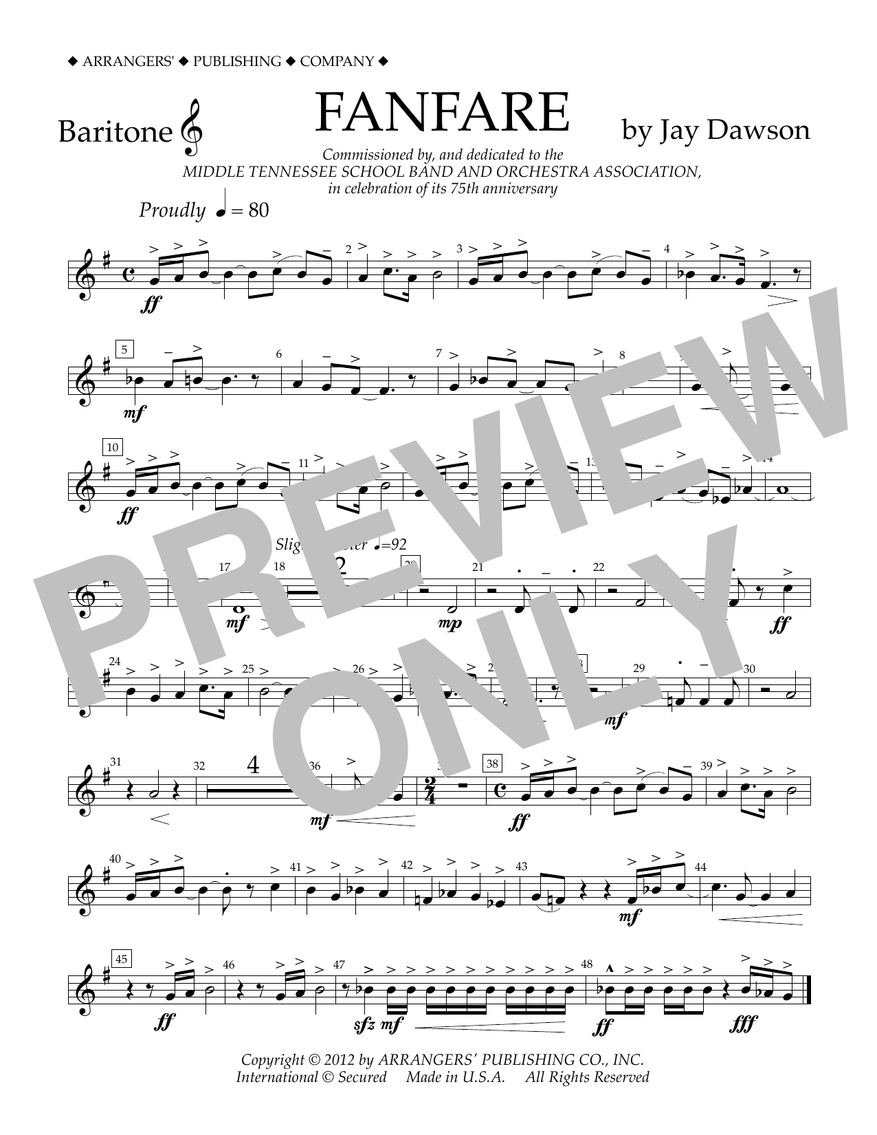 Download Jay Dawson Fanfare - Baritone T.C. Sheet Music and learn how to play Concert Band PDF digital score in minutes