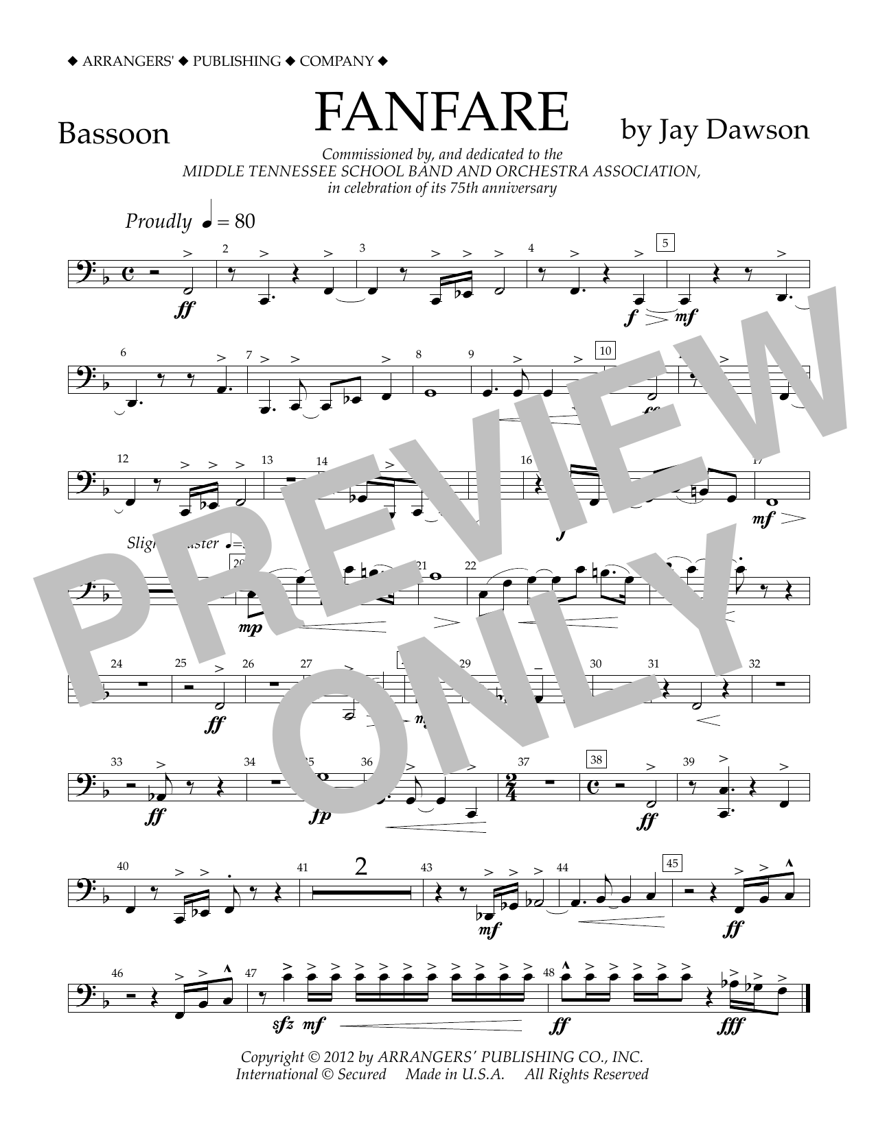 Download Jay Dawson Fanfare - Bassoon Sheet Music and learn how to play Concert Band PDF digital score in minutes