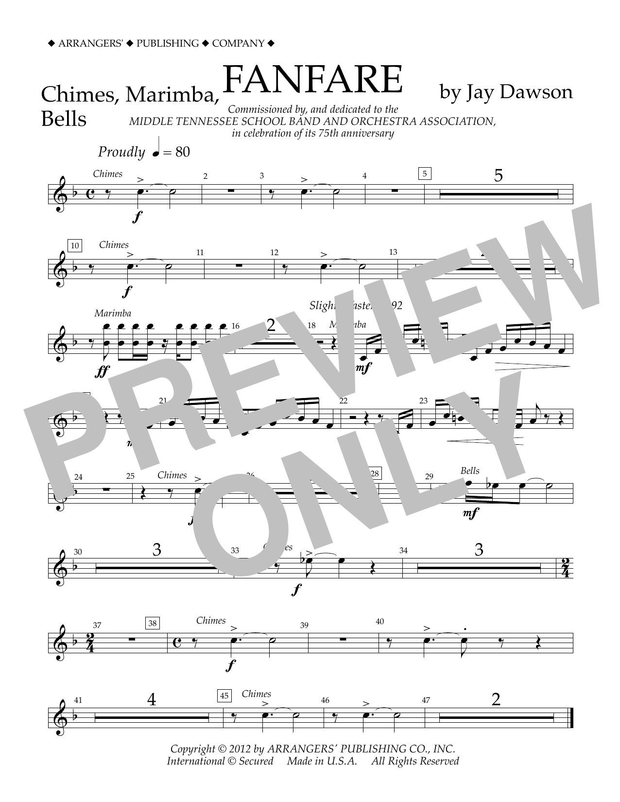 Download Jay Dawson Fanfare - Chimes, Marimba, Bells Sheet Music and learn how to play Concert Band PDF digital score in minutes