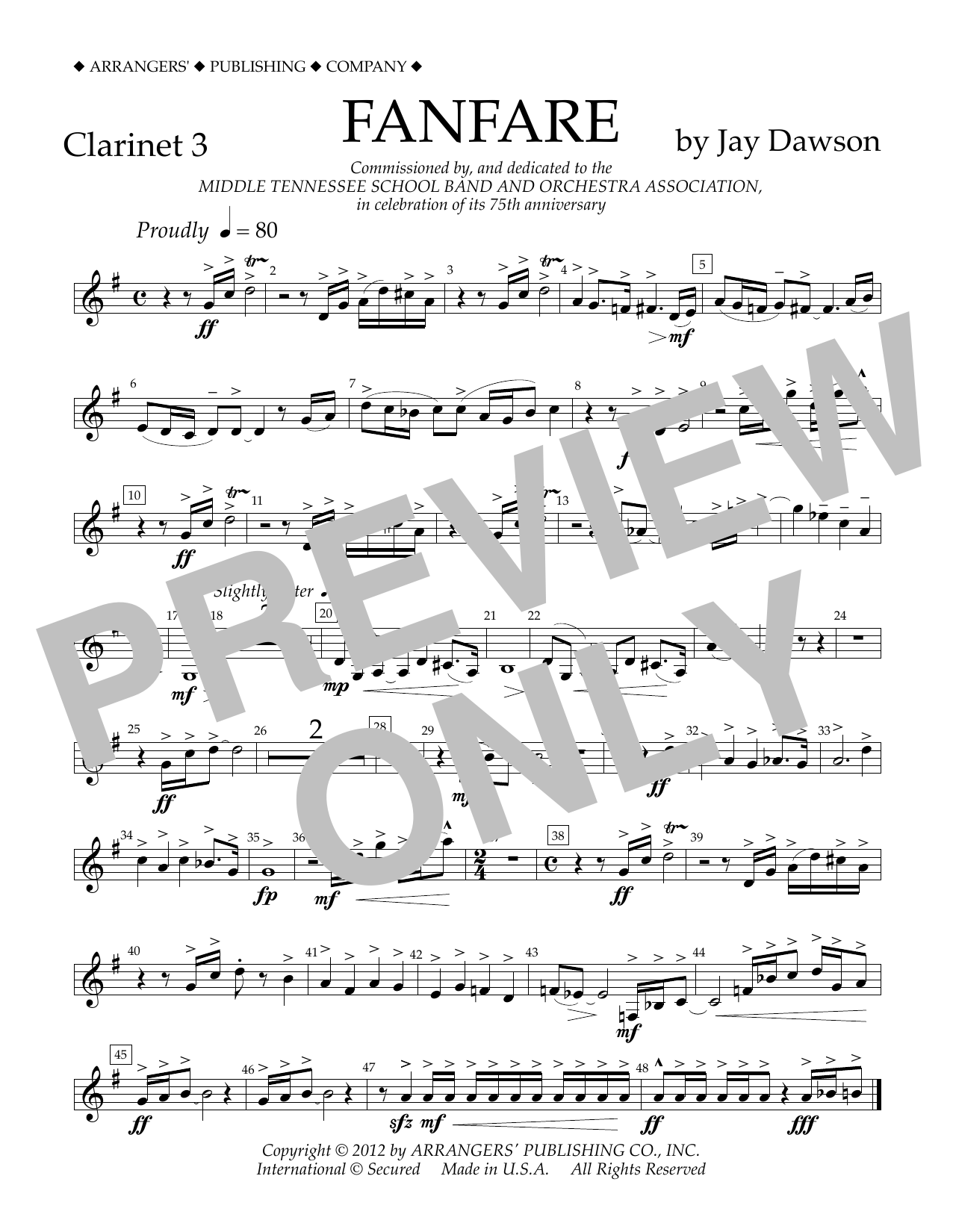 Download Jay Dawson Fanfare - Clarinet 3 Sheet Music and learn how to play Concert Band PDF digital score in minutes