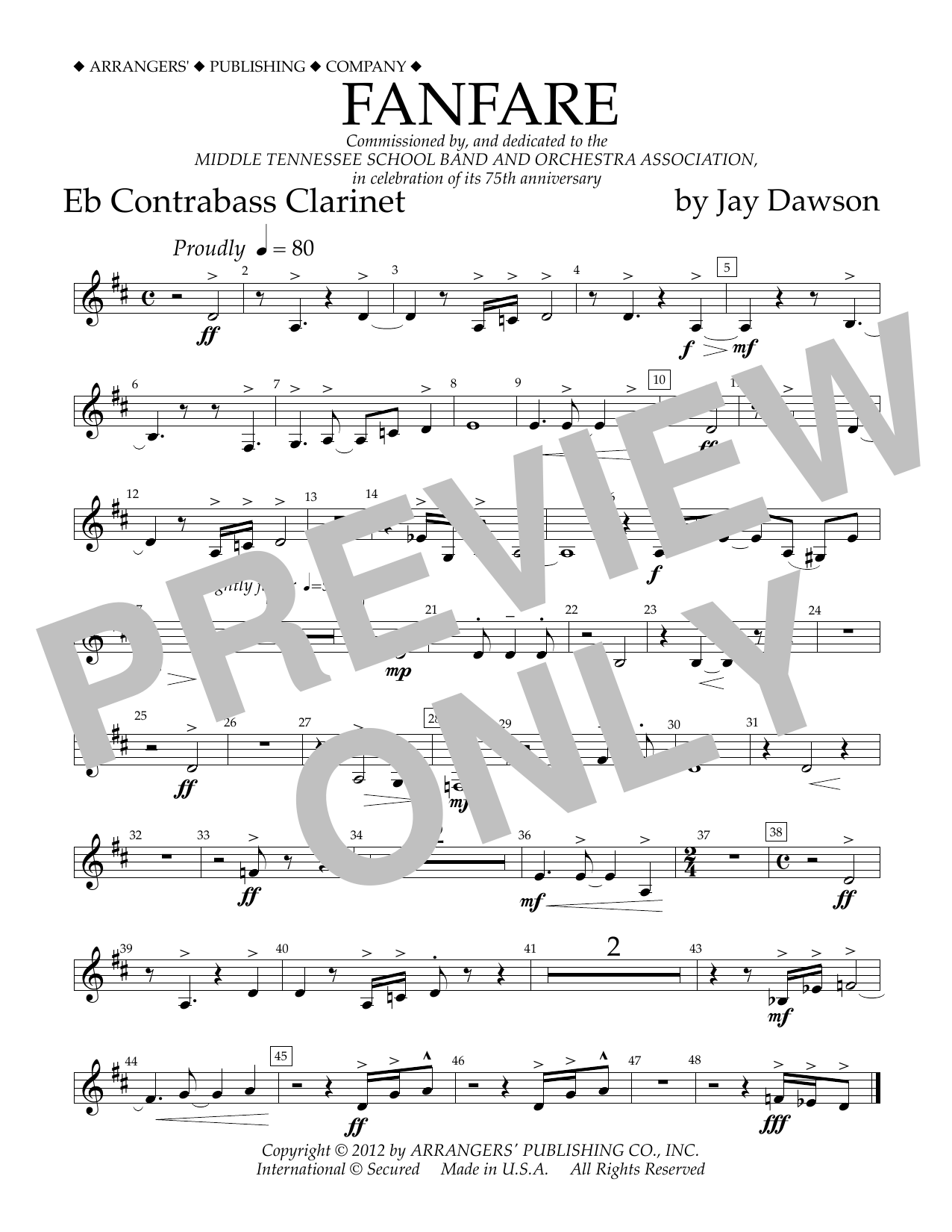 Download Jay Dawson Fanfare - Eb Contra Bass Clarinet Sheet Music and learn how to play Concert Band PDF digital score in minutes