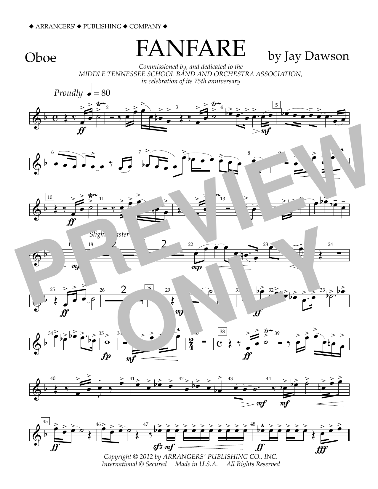 Download Jay Dawson Fanfare - Oboe Sheet Music and learn how to play Concert Band PDF digital score in minutes