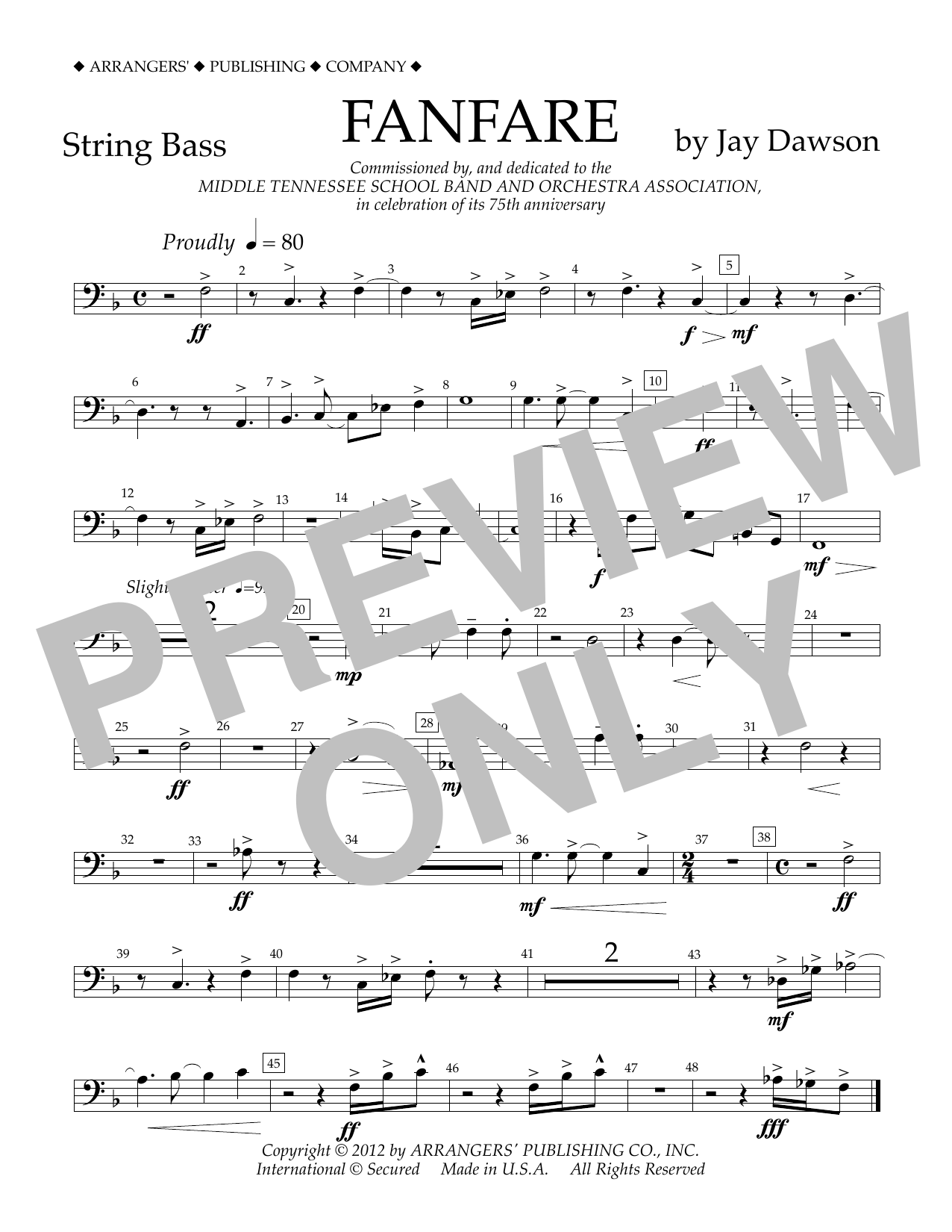 Download Jay Dawson Fanfare - String Bass Sheet Music and learn how to play Concert Band PDF digital score in minutes